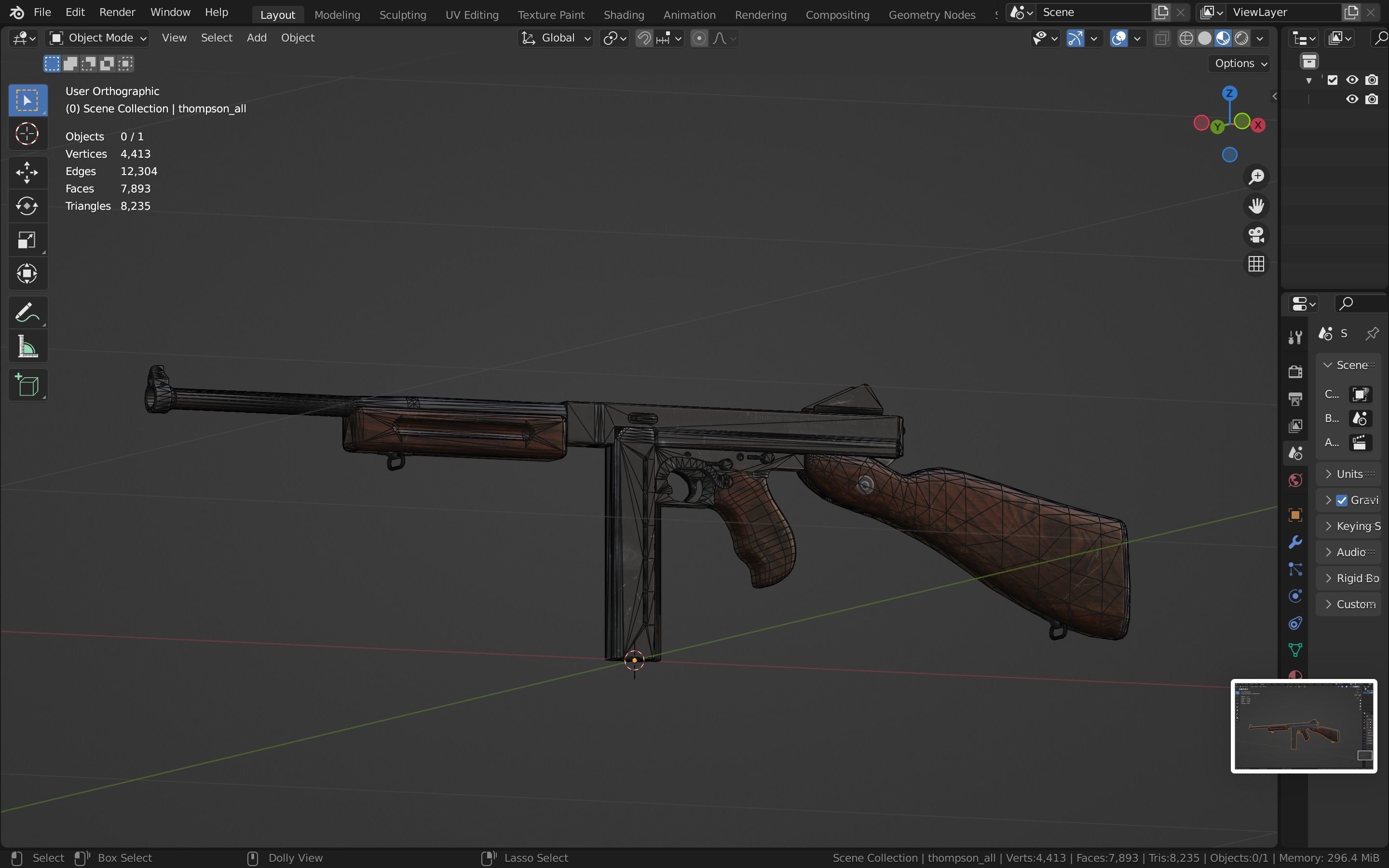 Thompson gun Low-poly 3D model_37