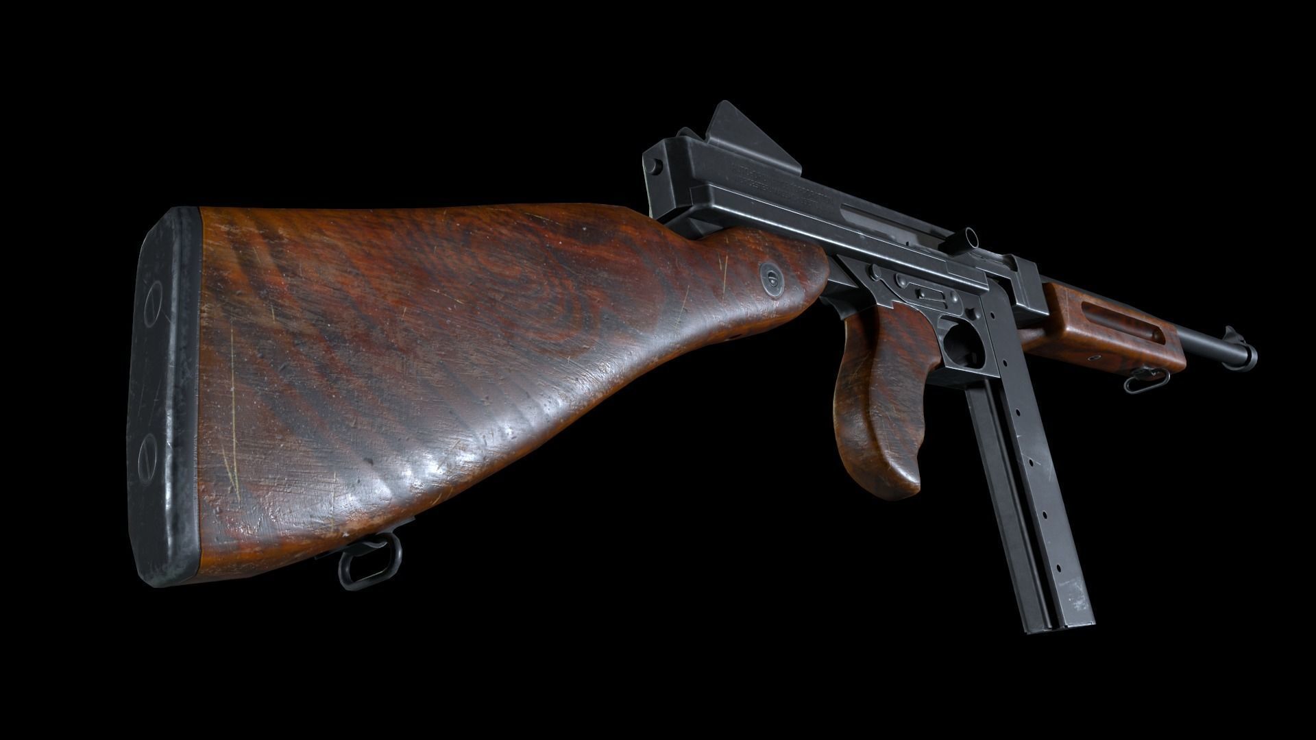 Thompson gun Low-poly 3D model_7