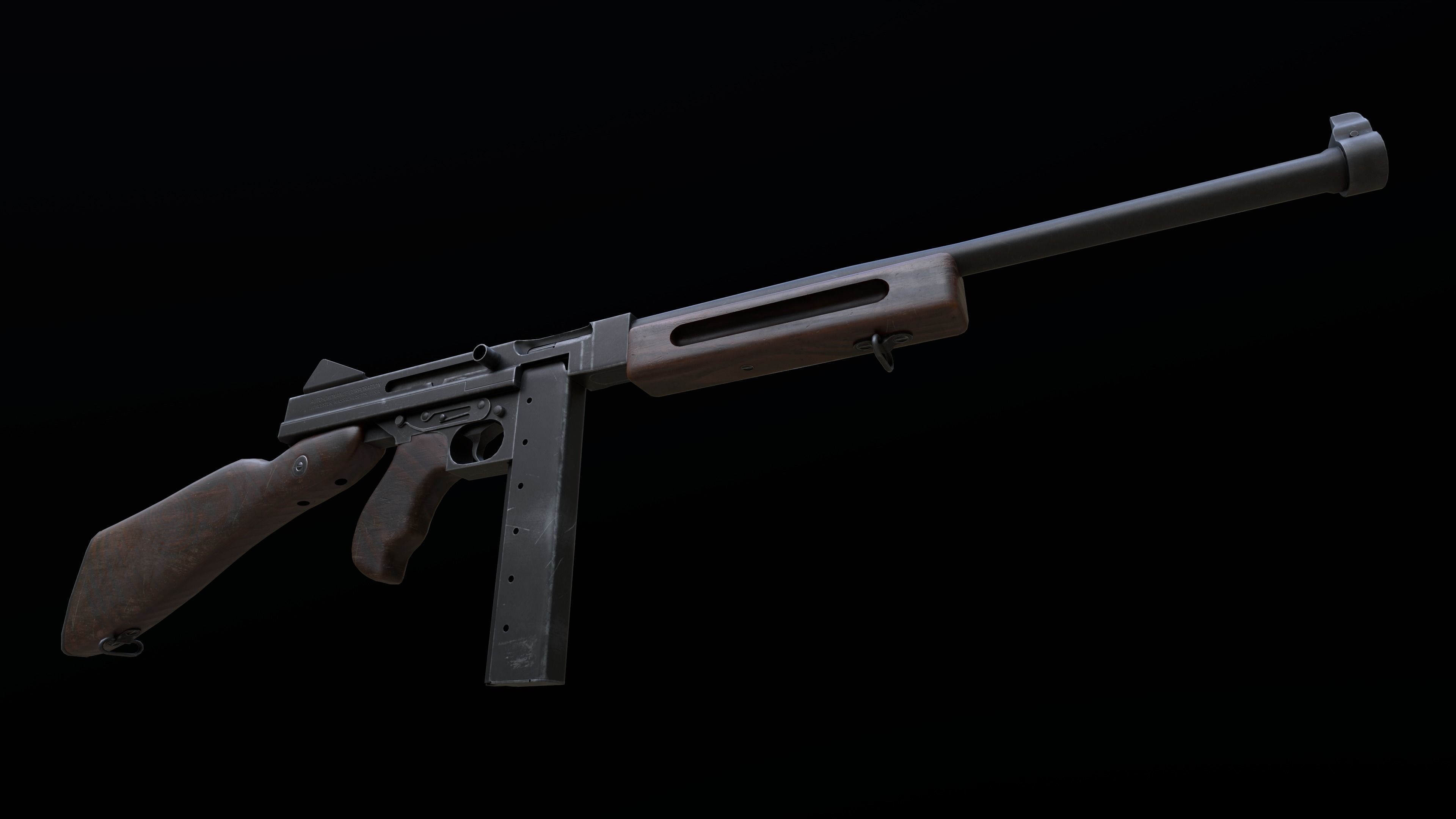 Thompson gun Low-poly 3D model_4