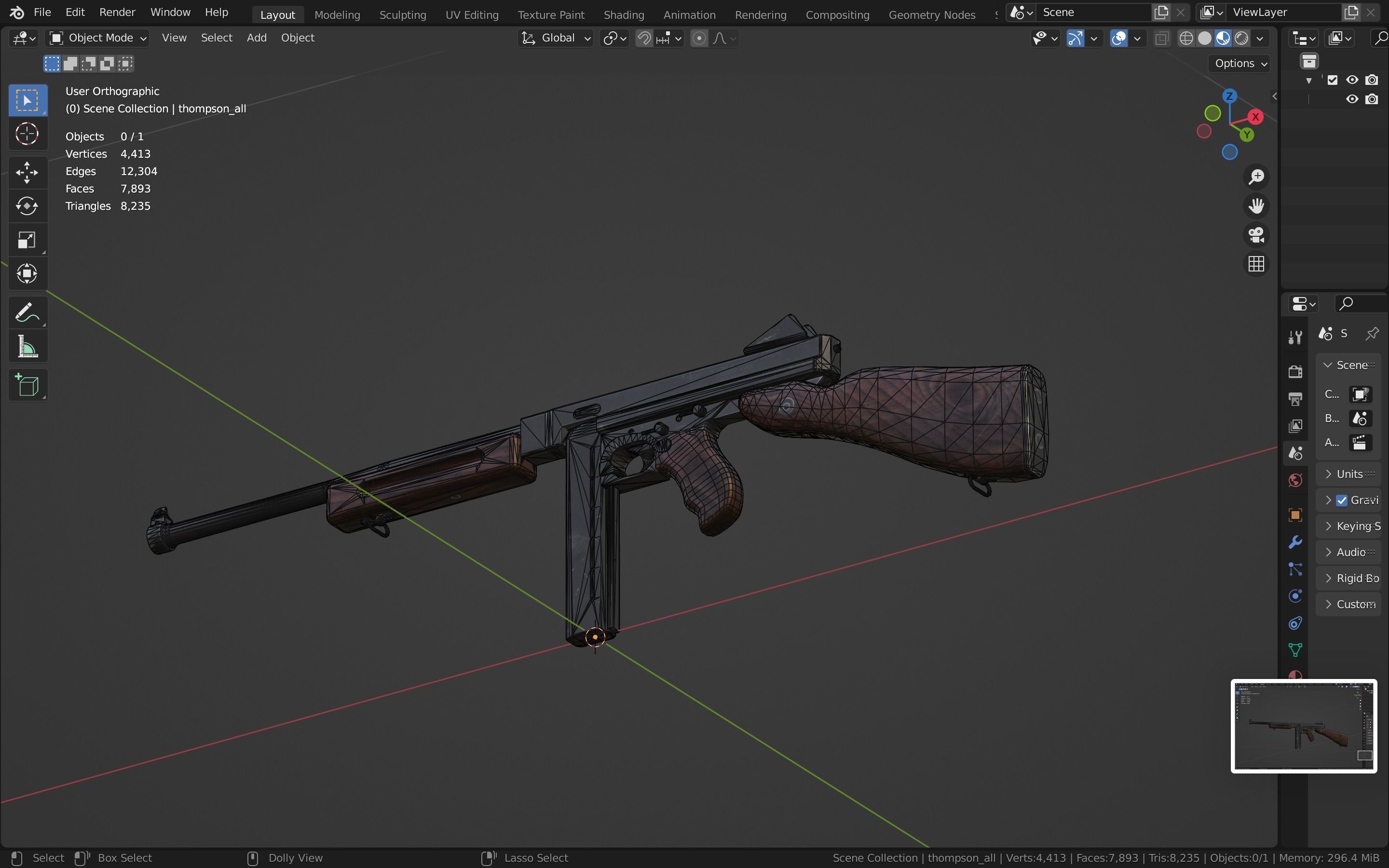 Thompson gun Low-poly 3D model_34