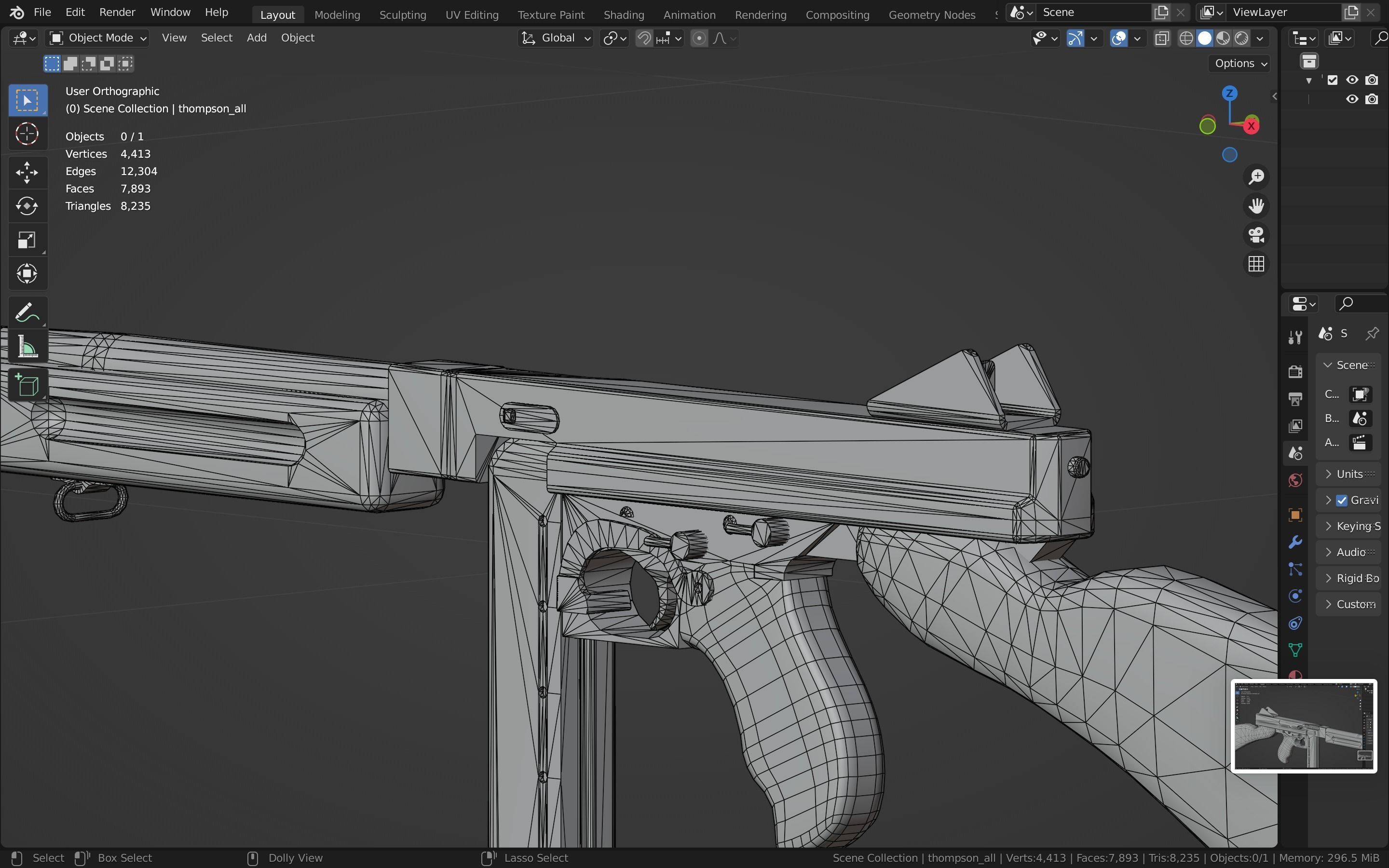 Thompson gun Low-poly 3D model_29