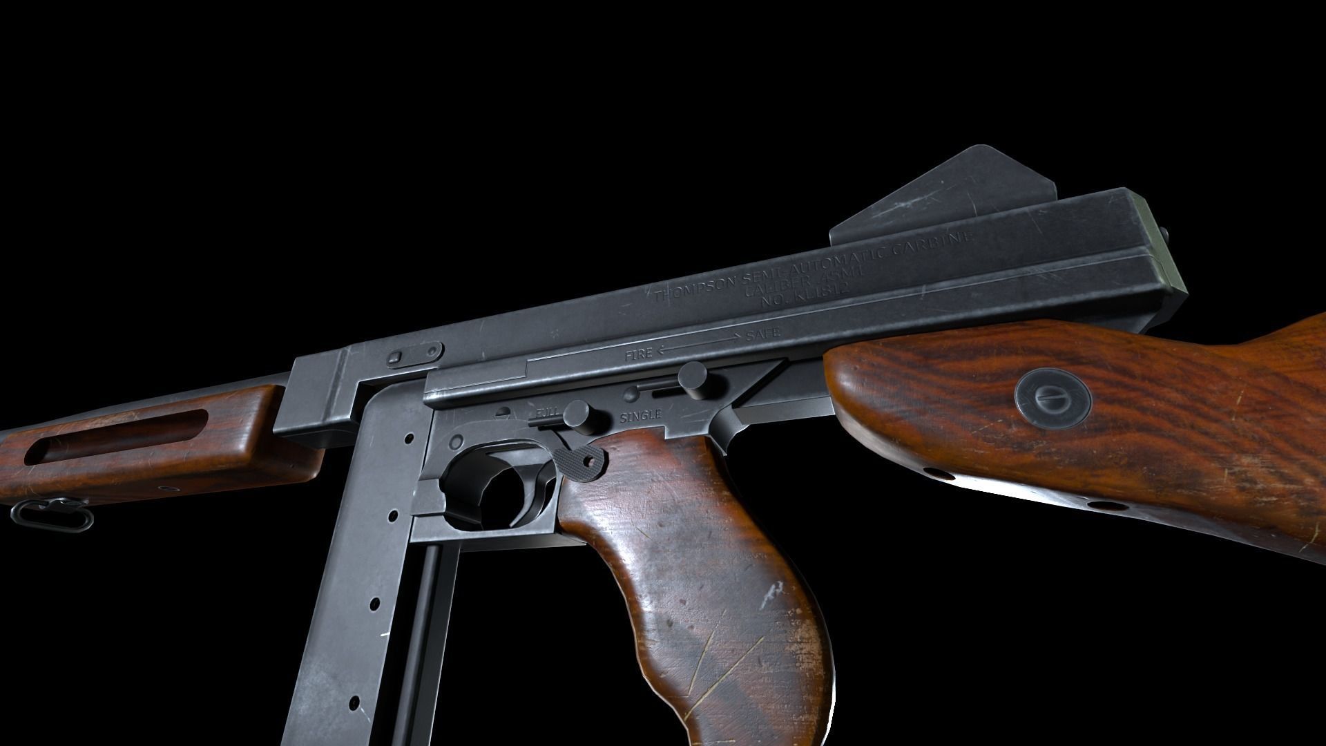 Thompson gun Low-poly 3D model_5