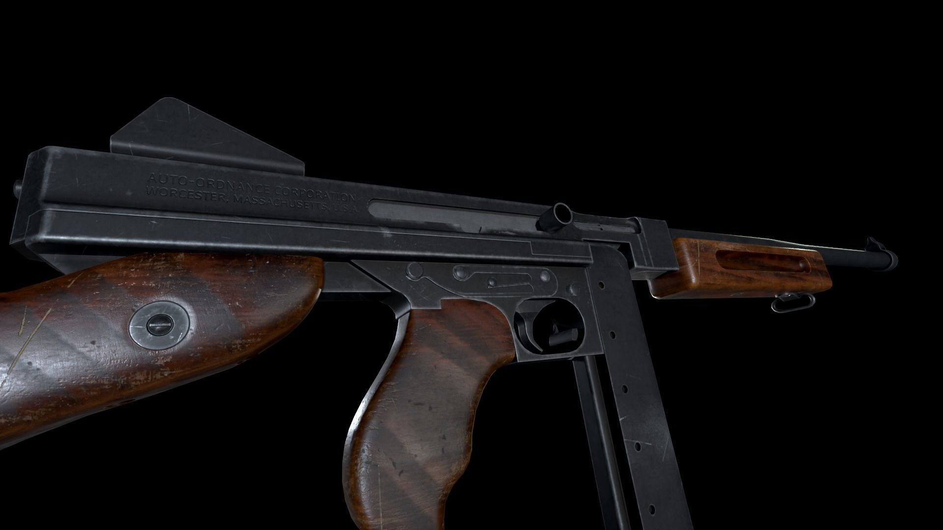 Thompson gun Low-poly 3D model_9