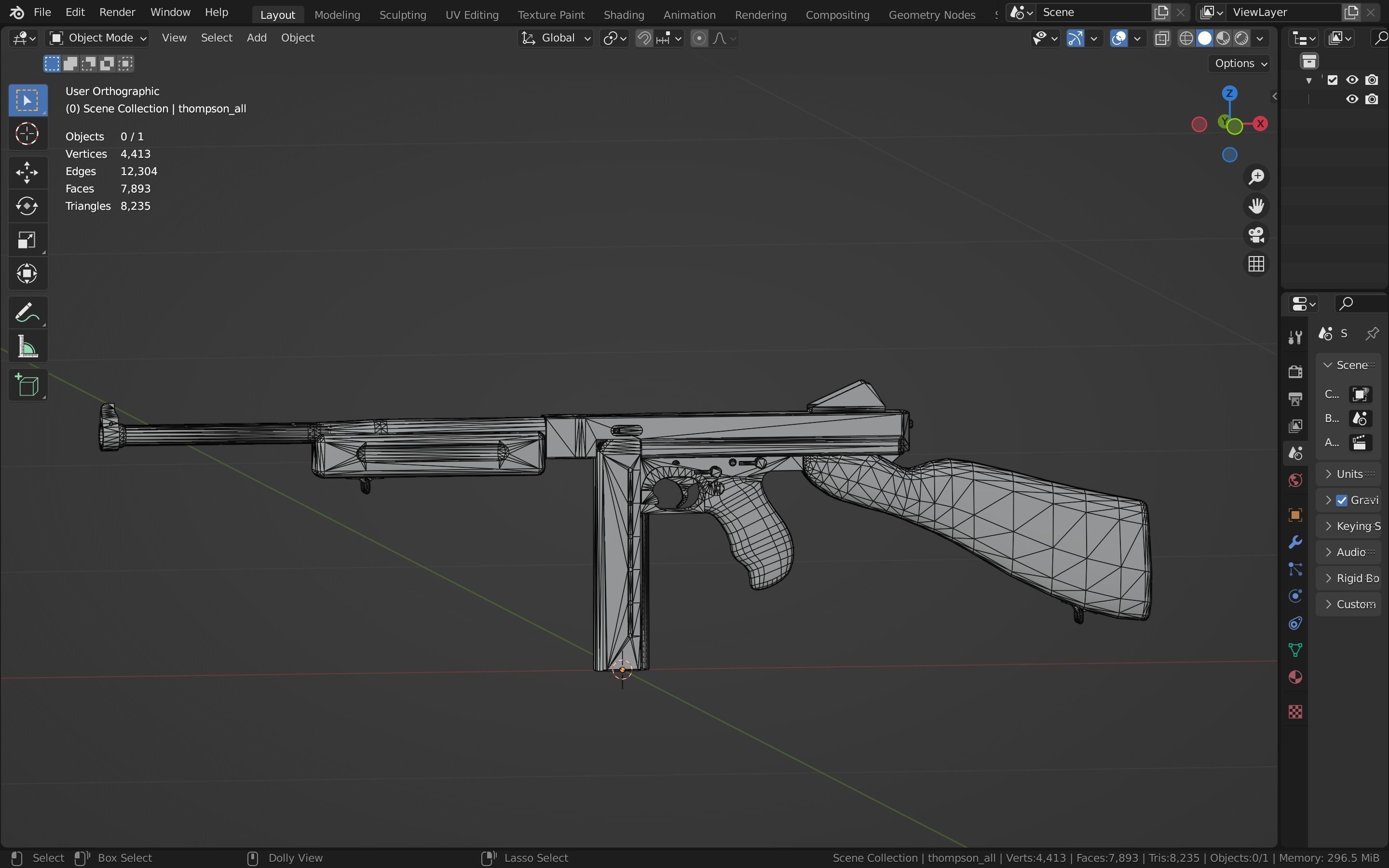 Thompson gun Low-poly 3D model_24