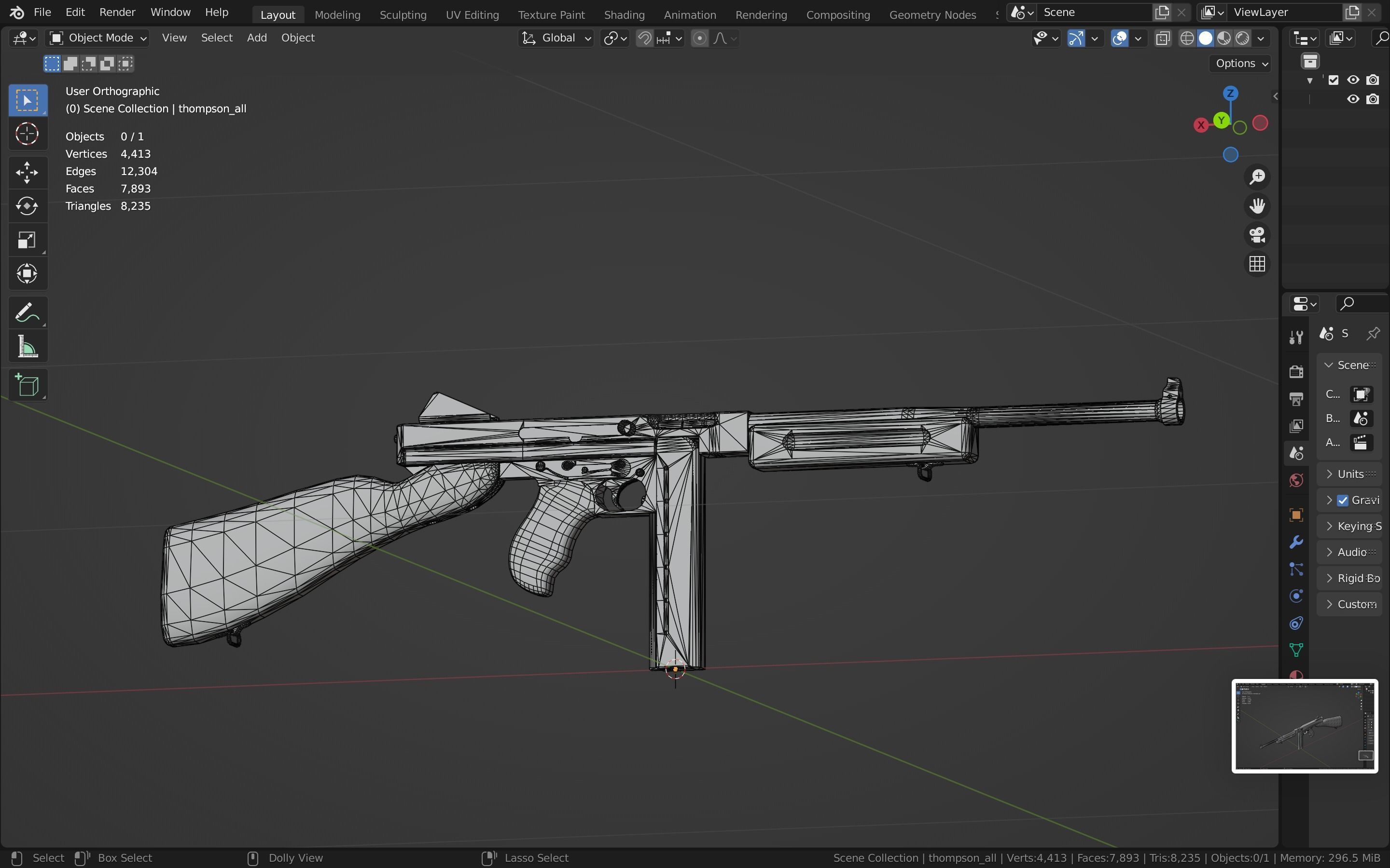 Thompson gun Low-poly 3D model_26