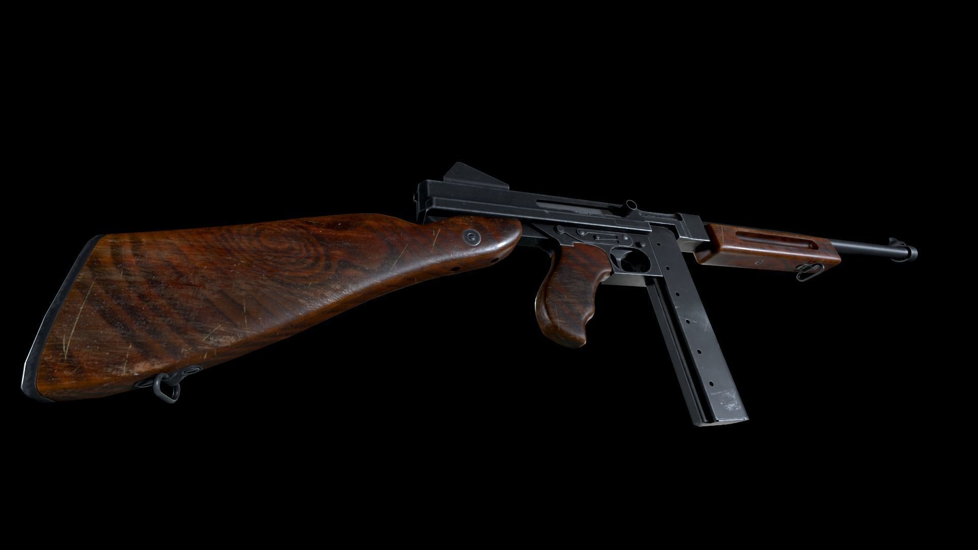 Thompson gun Low-poly 3D model_15