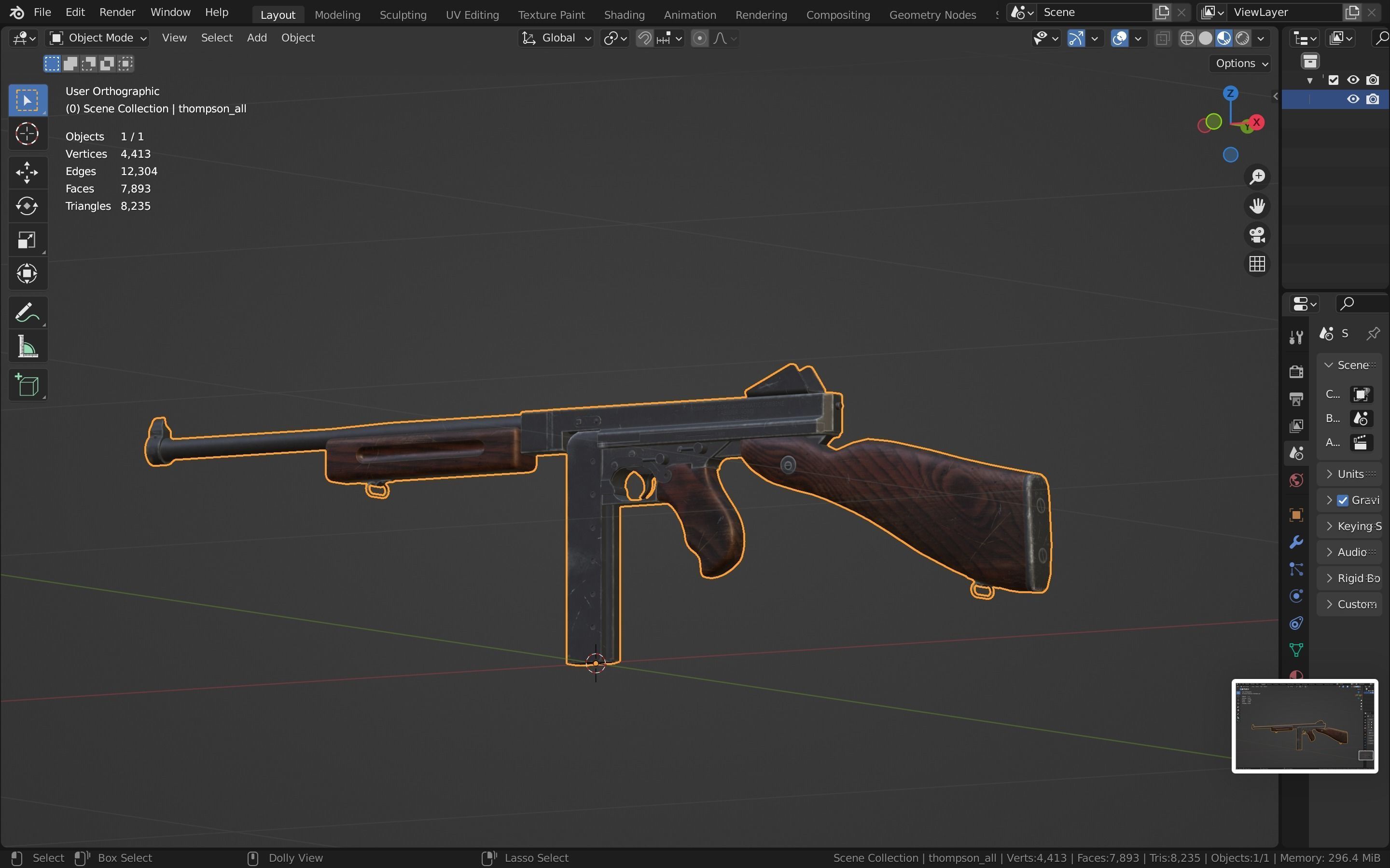 Thompson gun Low-poly 3D model_36