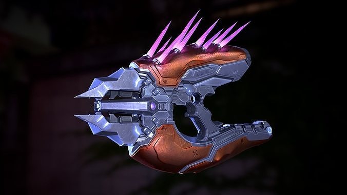 Needler weapon with spikes Low-poly 3D model
