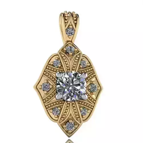 Antique Filigree miligrain pendant with round stone