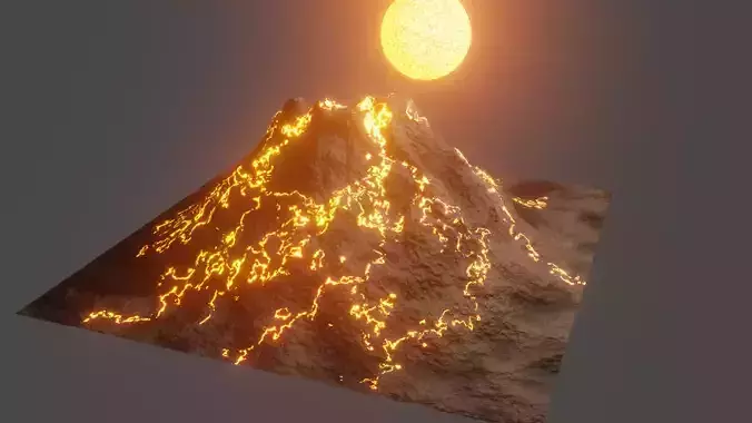 Volcano with sun on top
