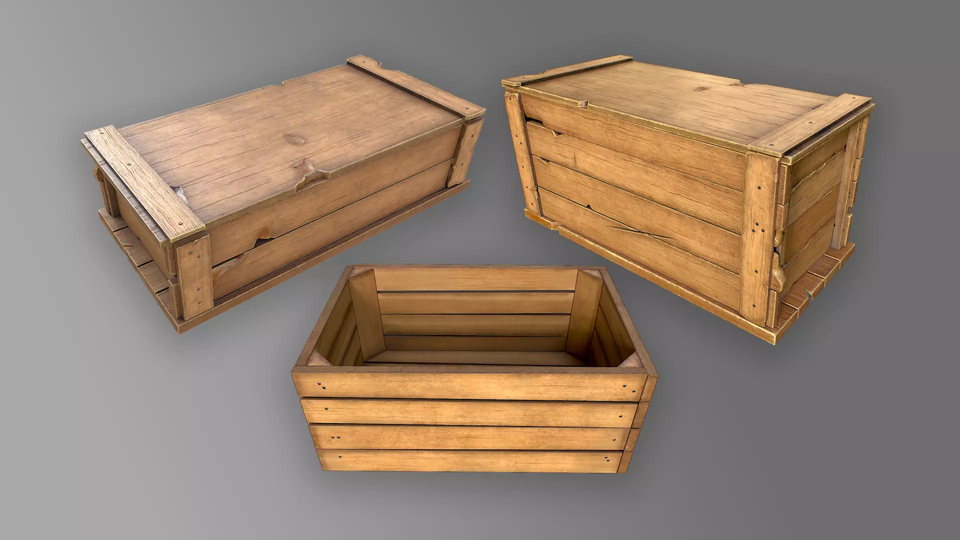 Wooden Boxes Low-poly 3D model_0