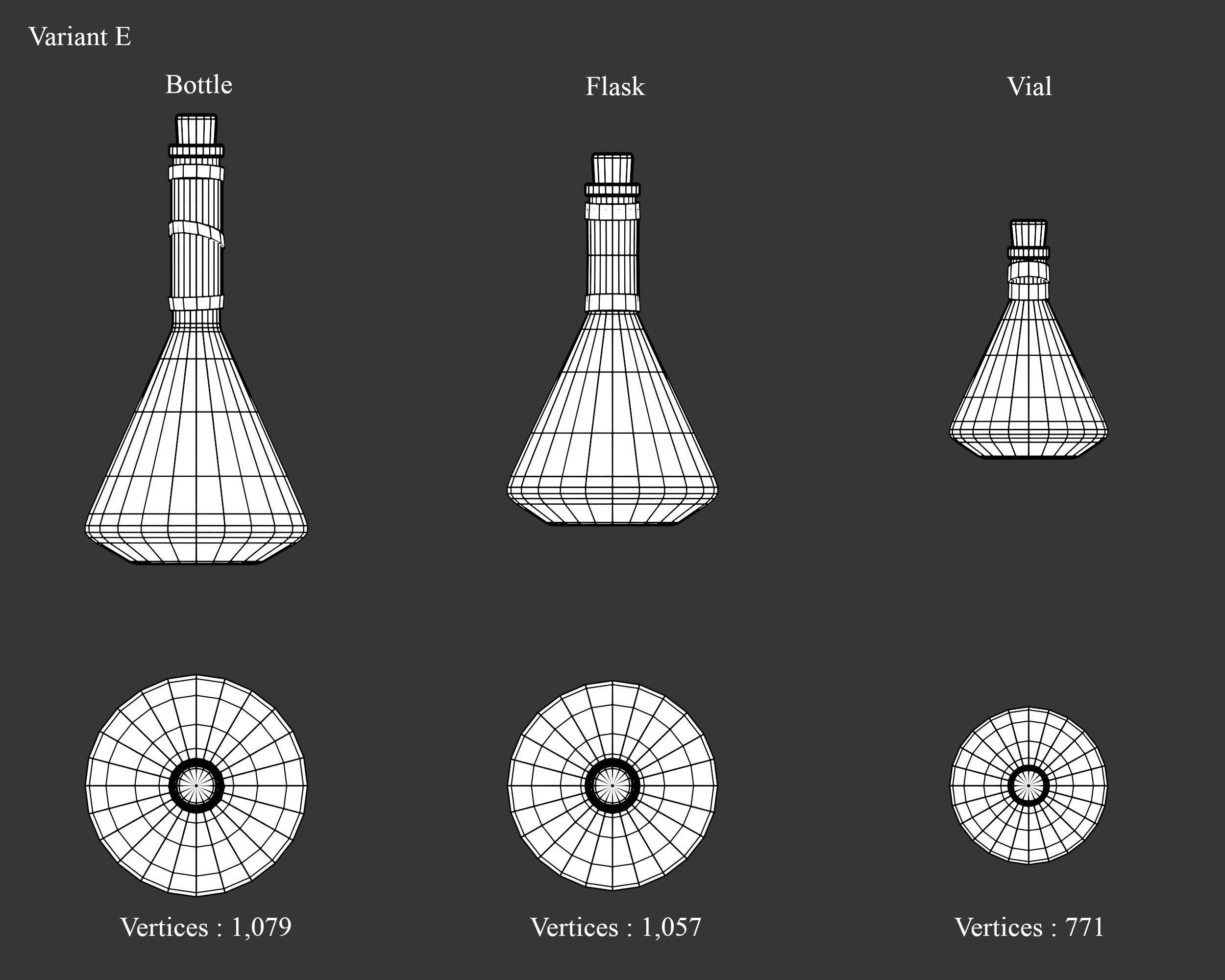 Medieval Containers Glass Bottles and Potions Low-poly 3D model_18