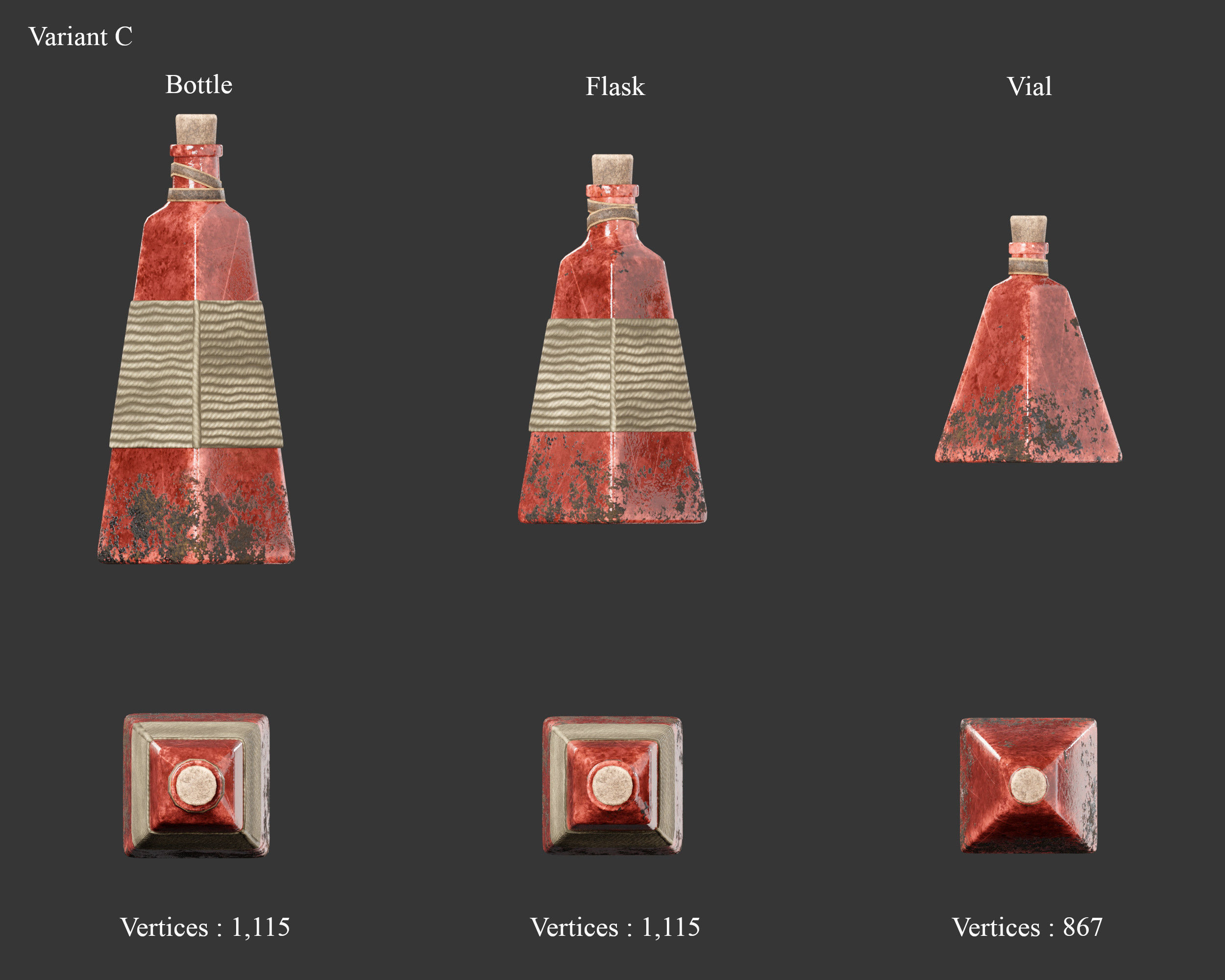 Medieval Containers Glass Bottles and Potions Low-poly 3D model_10
