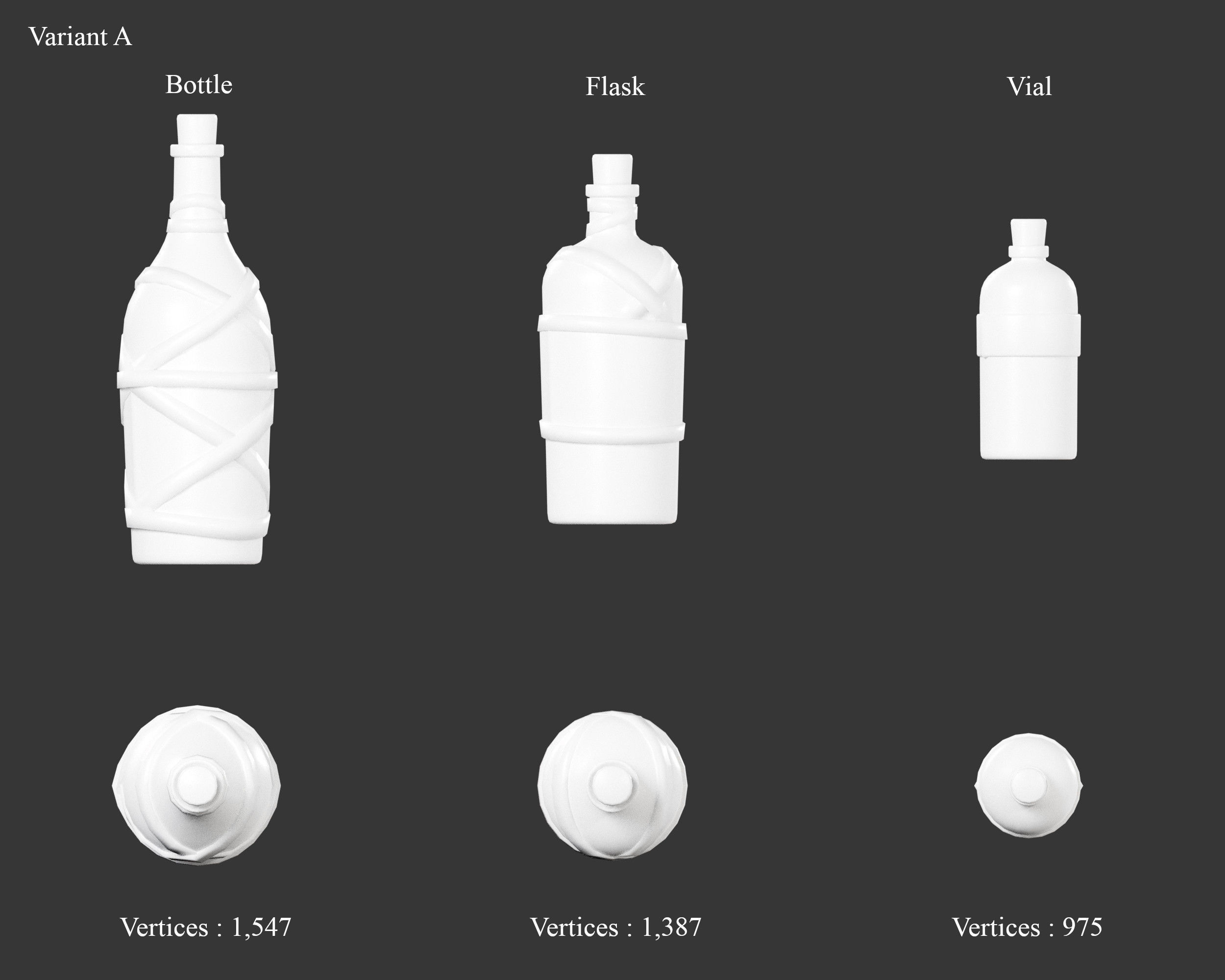 Medieval Containers Glass Bottles and Potions Low-poly 3D model_5
