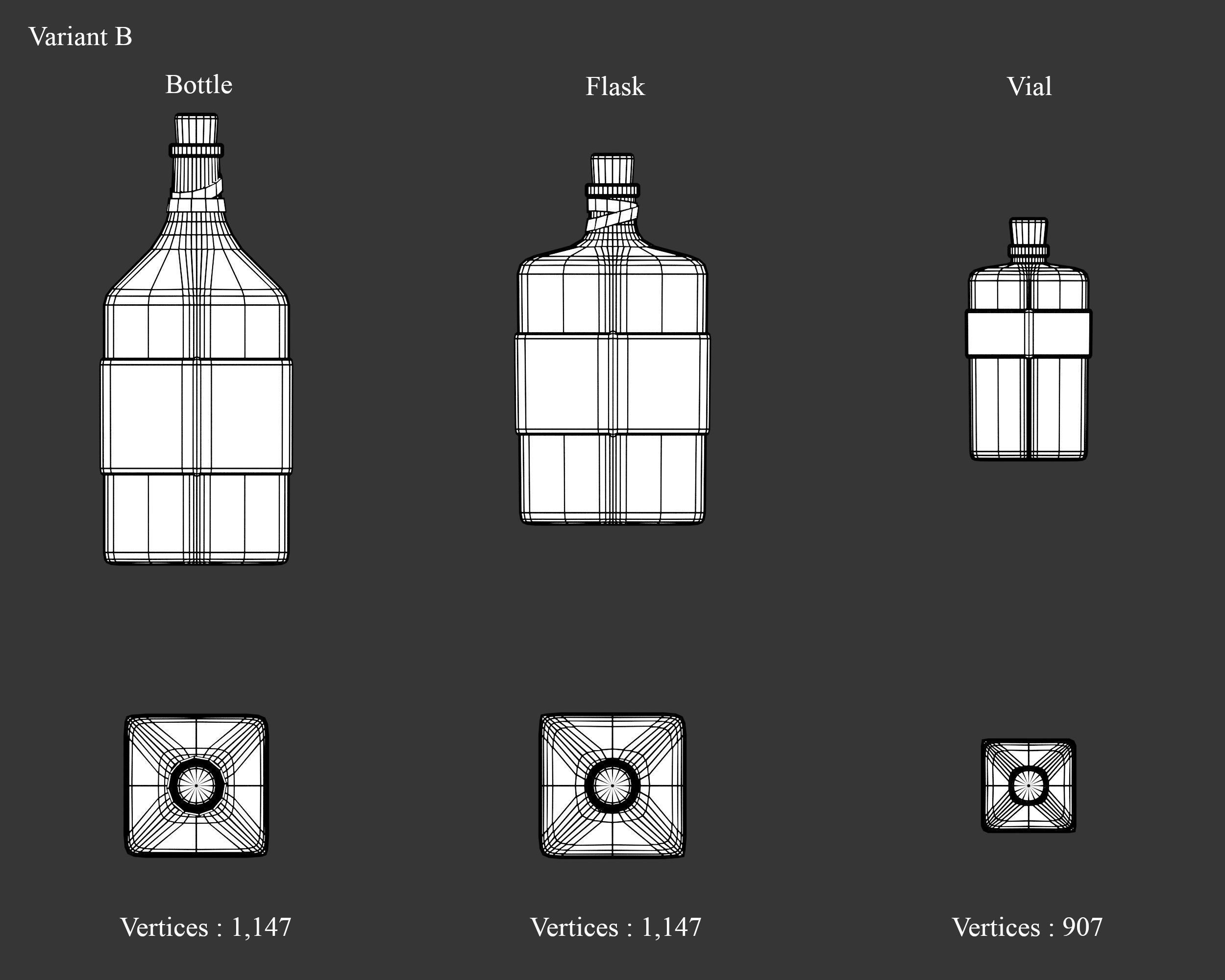 Medieval Containers Glass Bottles and Potions Low-poly 3D model_9