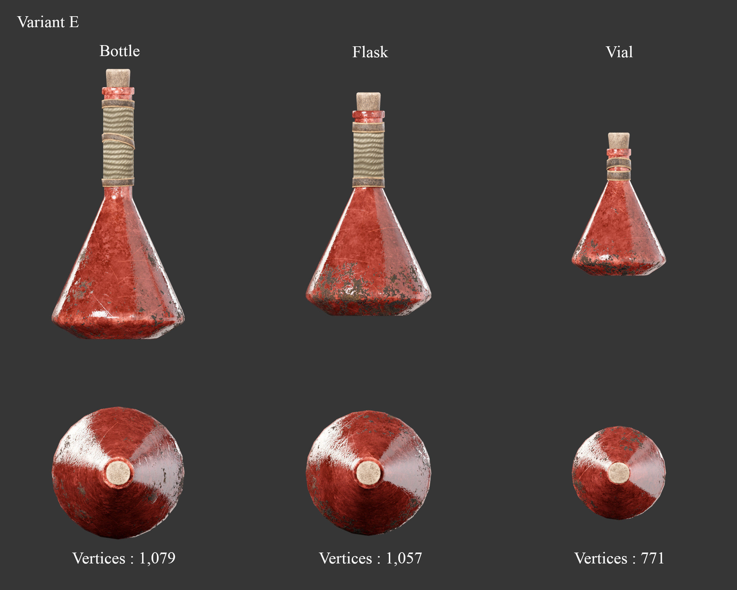 Medieval Containers Glass Bottles and Potions Low-poly 3D model_16