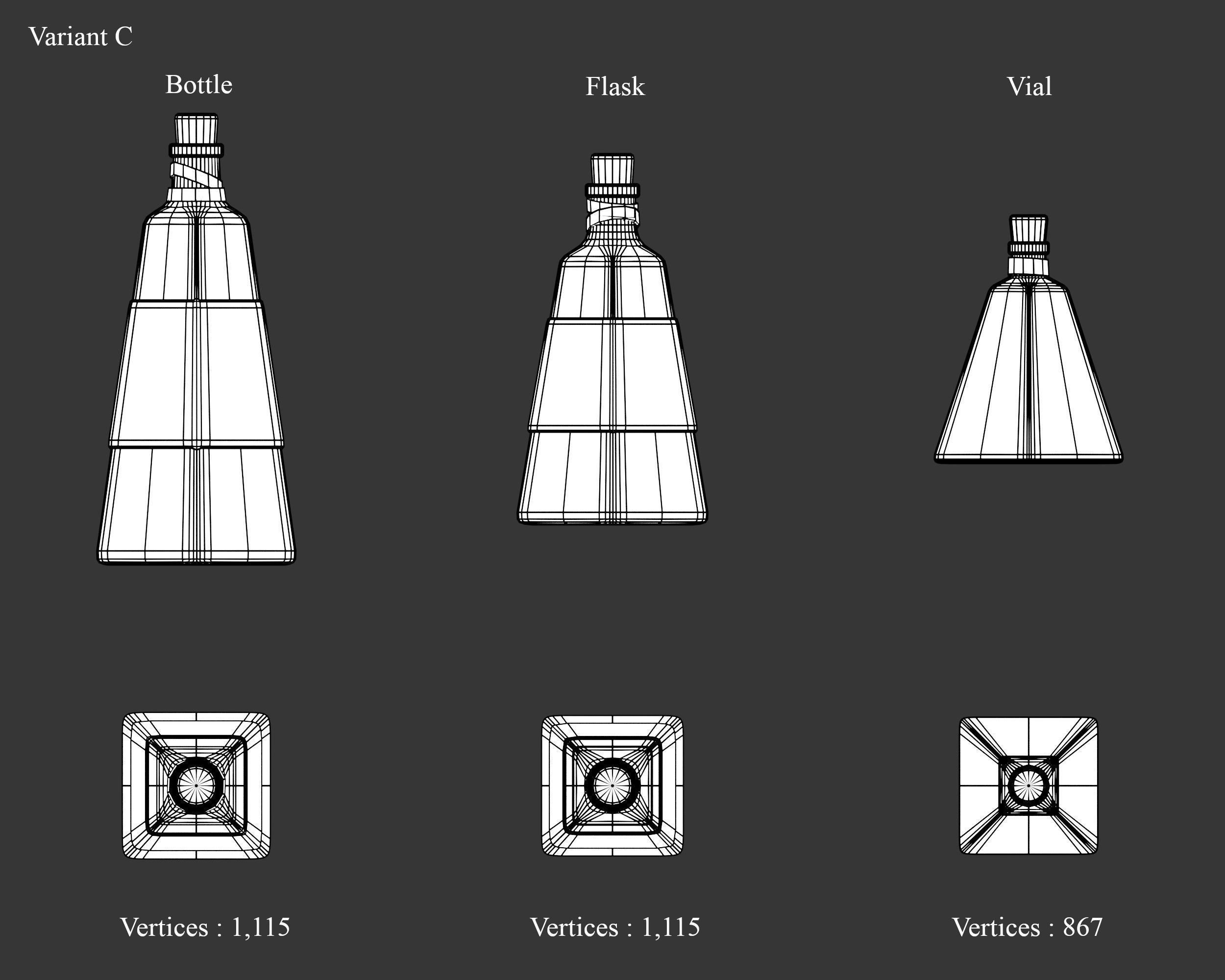Medieval Containers Glass Bottles and Potions Low-poly 3D model_12