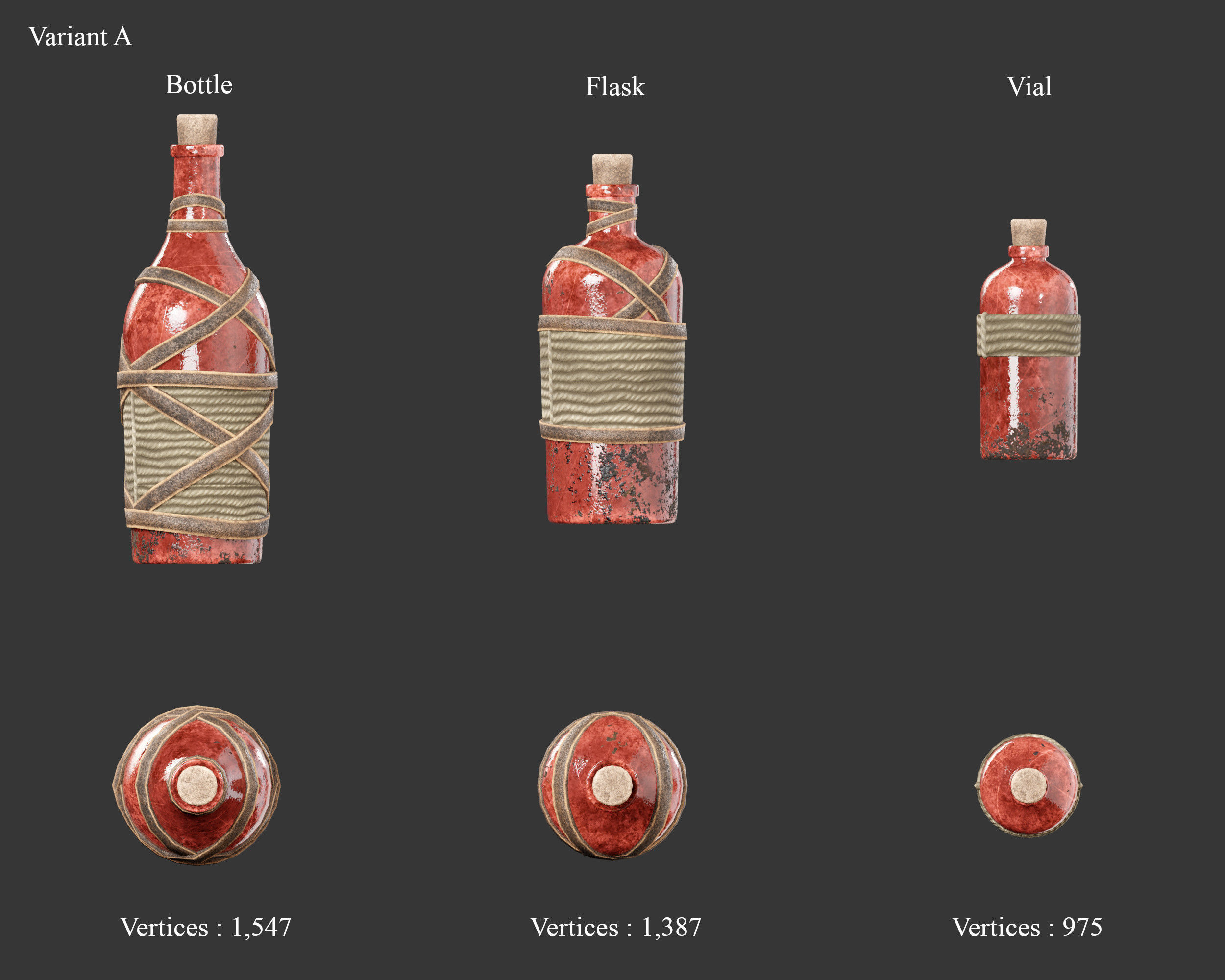 Medieval Containers Glass Bottles and Potions Low-poly 3D model_4