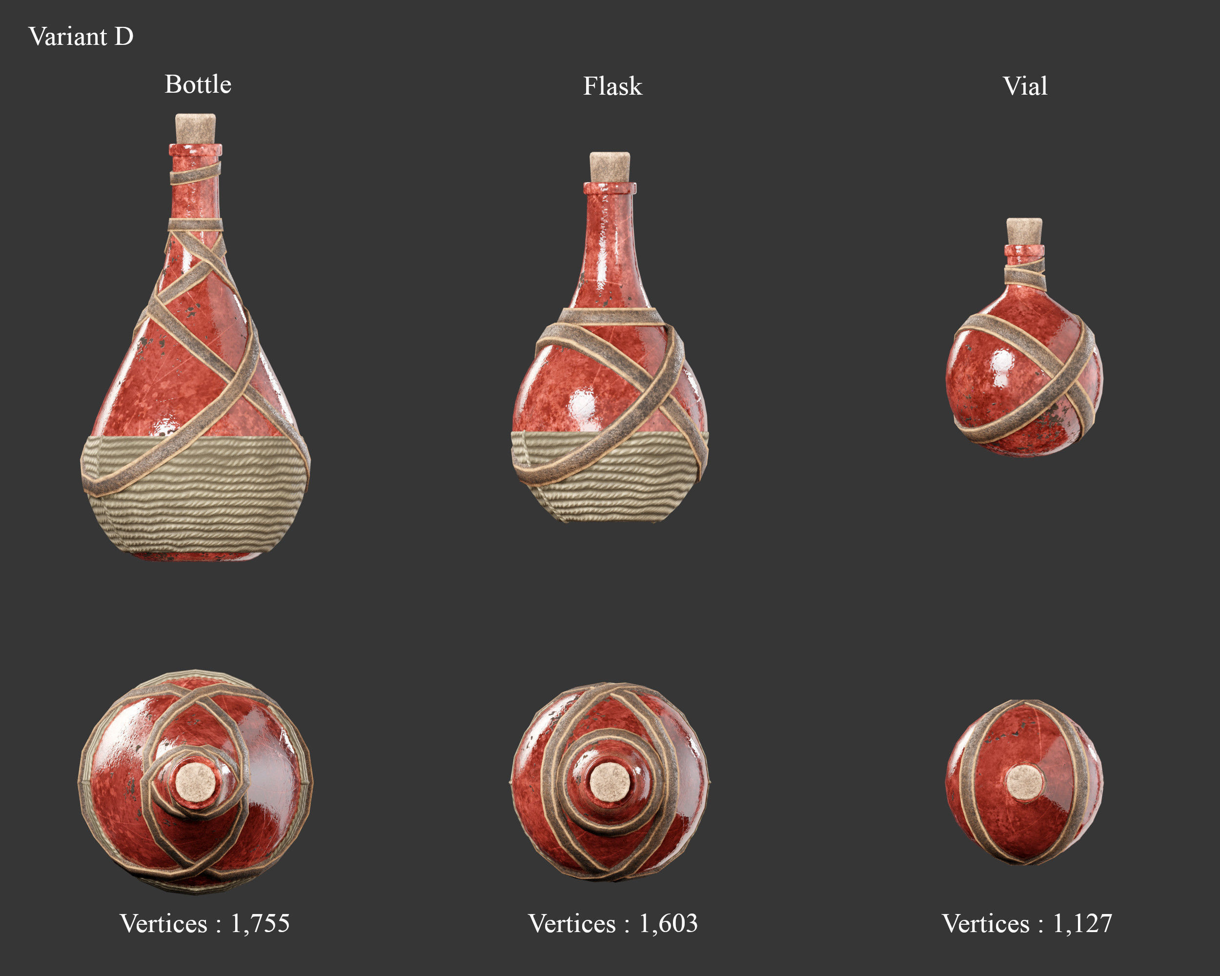 Medieval Containers Glass Bottles and Potions Low-poly 3D model_13