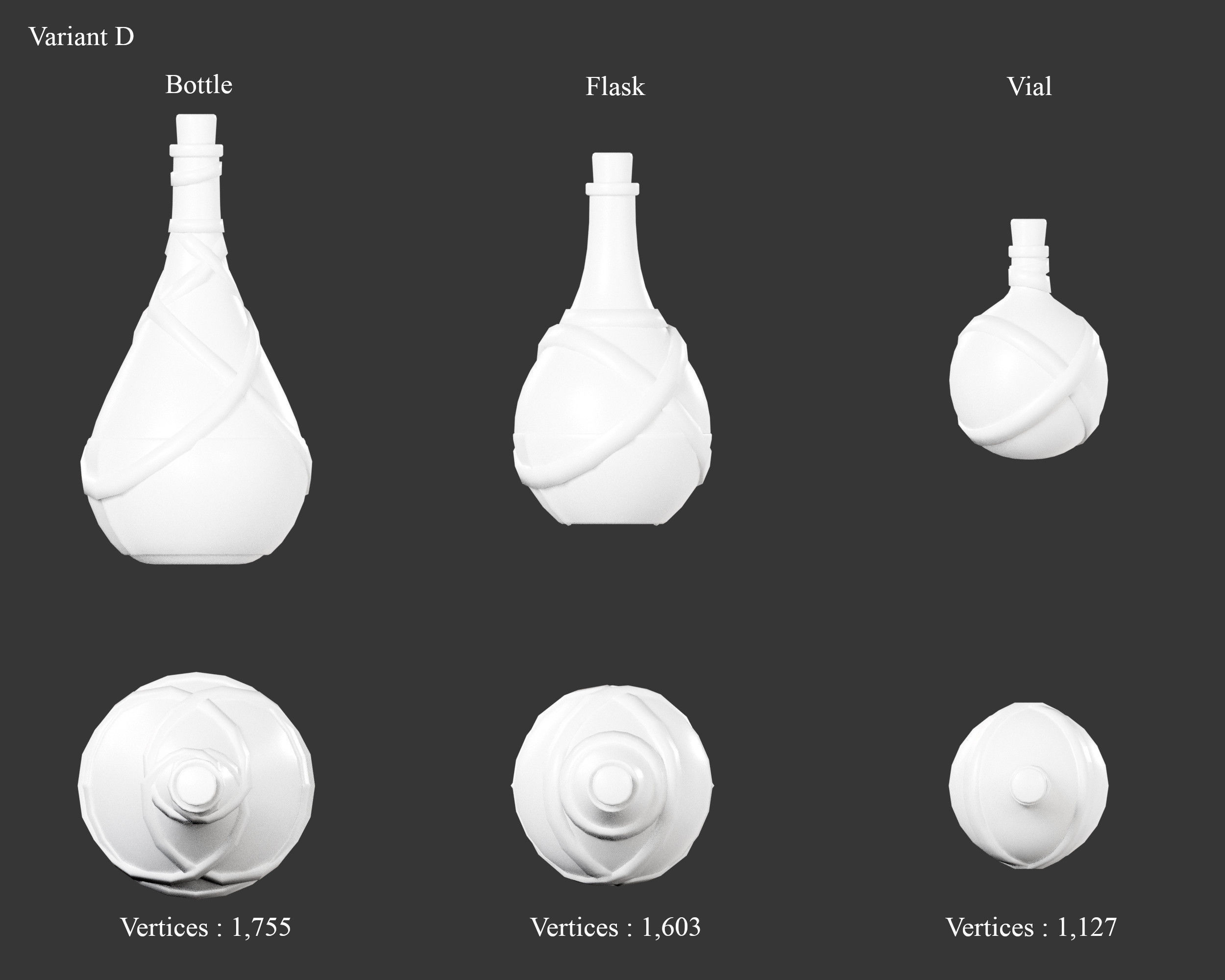 Medieval Containers Glass Bottles and Potions Low-poly 3D model_14