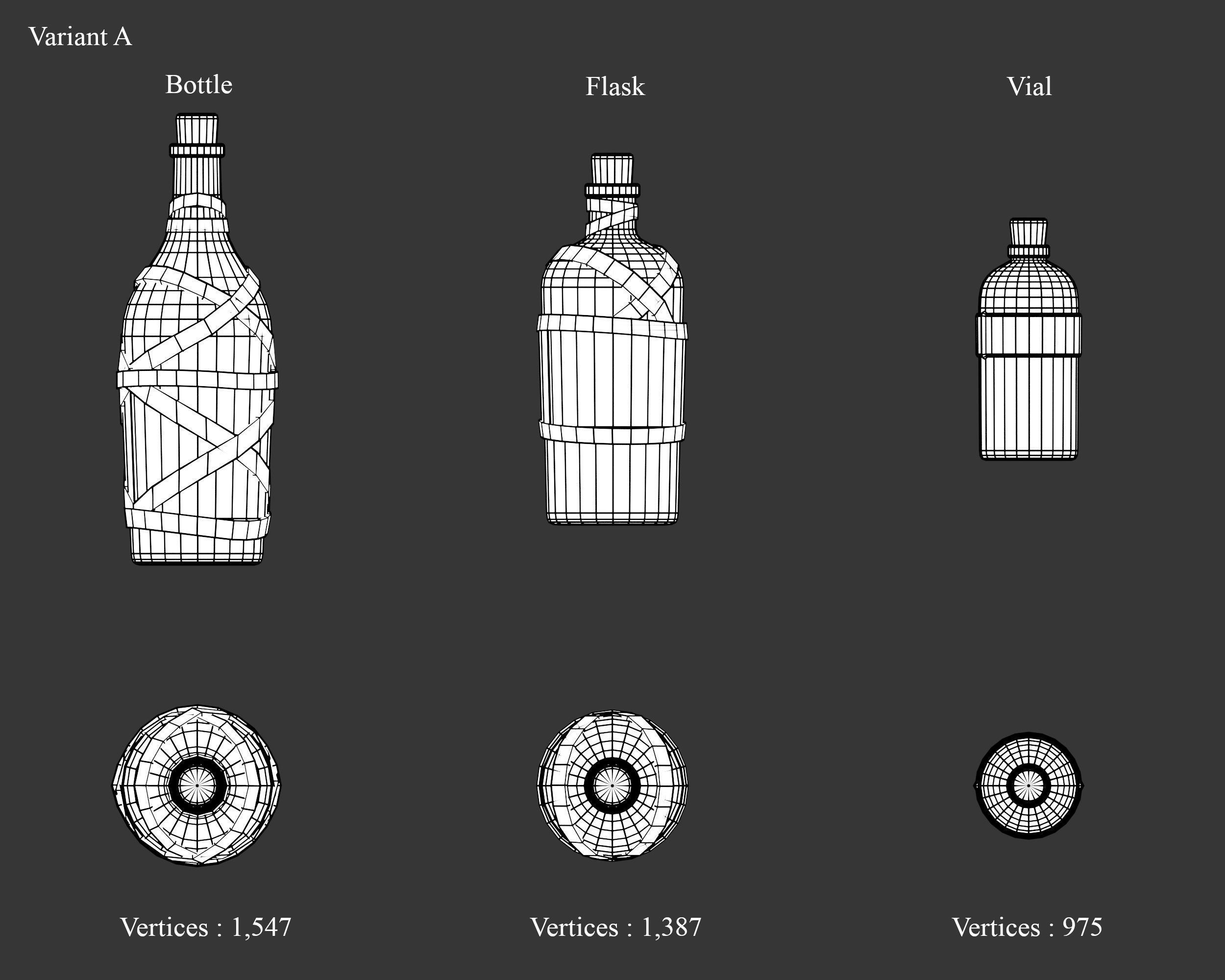 Medieval Containers Glass Bottles and Potions Low-poly 3D model_6