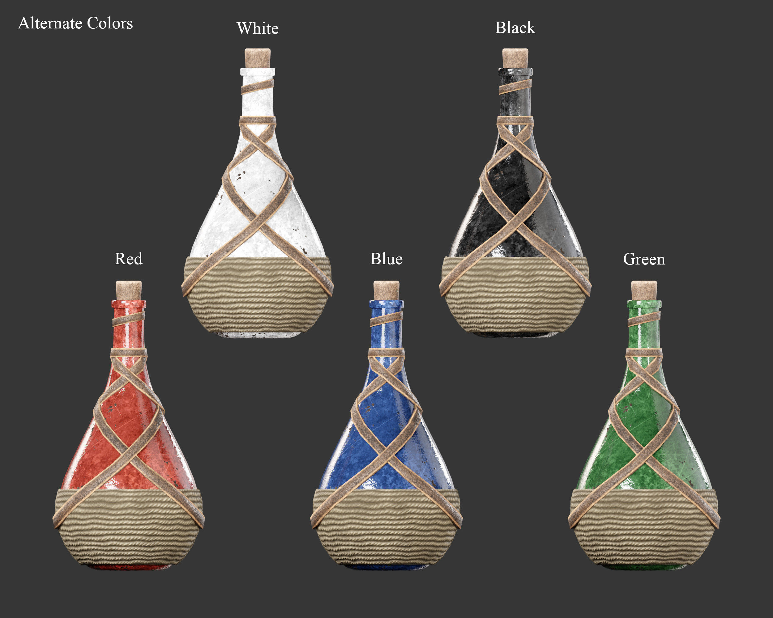 Medieval Containers Glass Bottles and Potions Low-poly 3D model_2