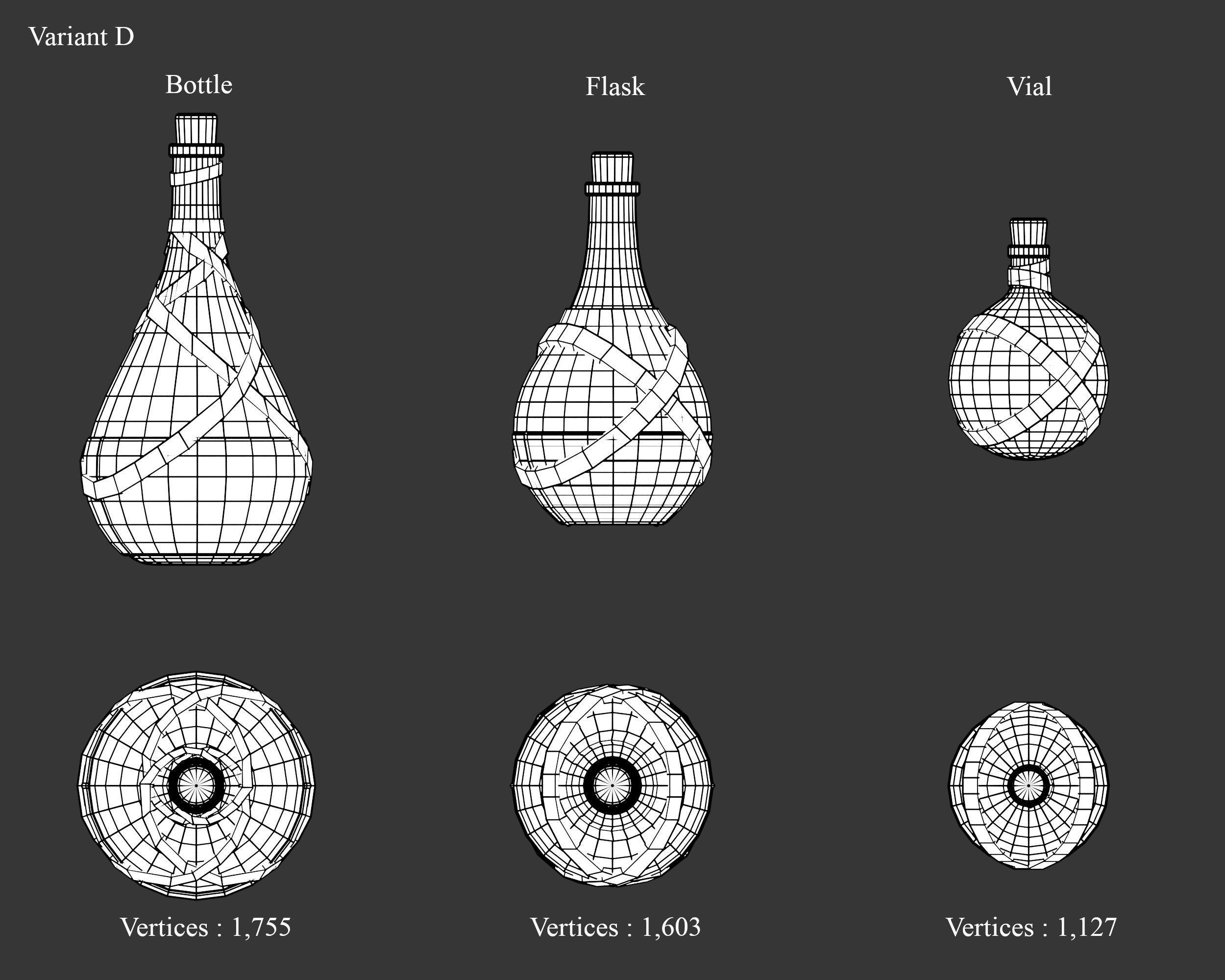 Medieval Containers Glass Bottles and Potions Low-poly 3D model_15