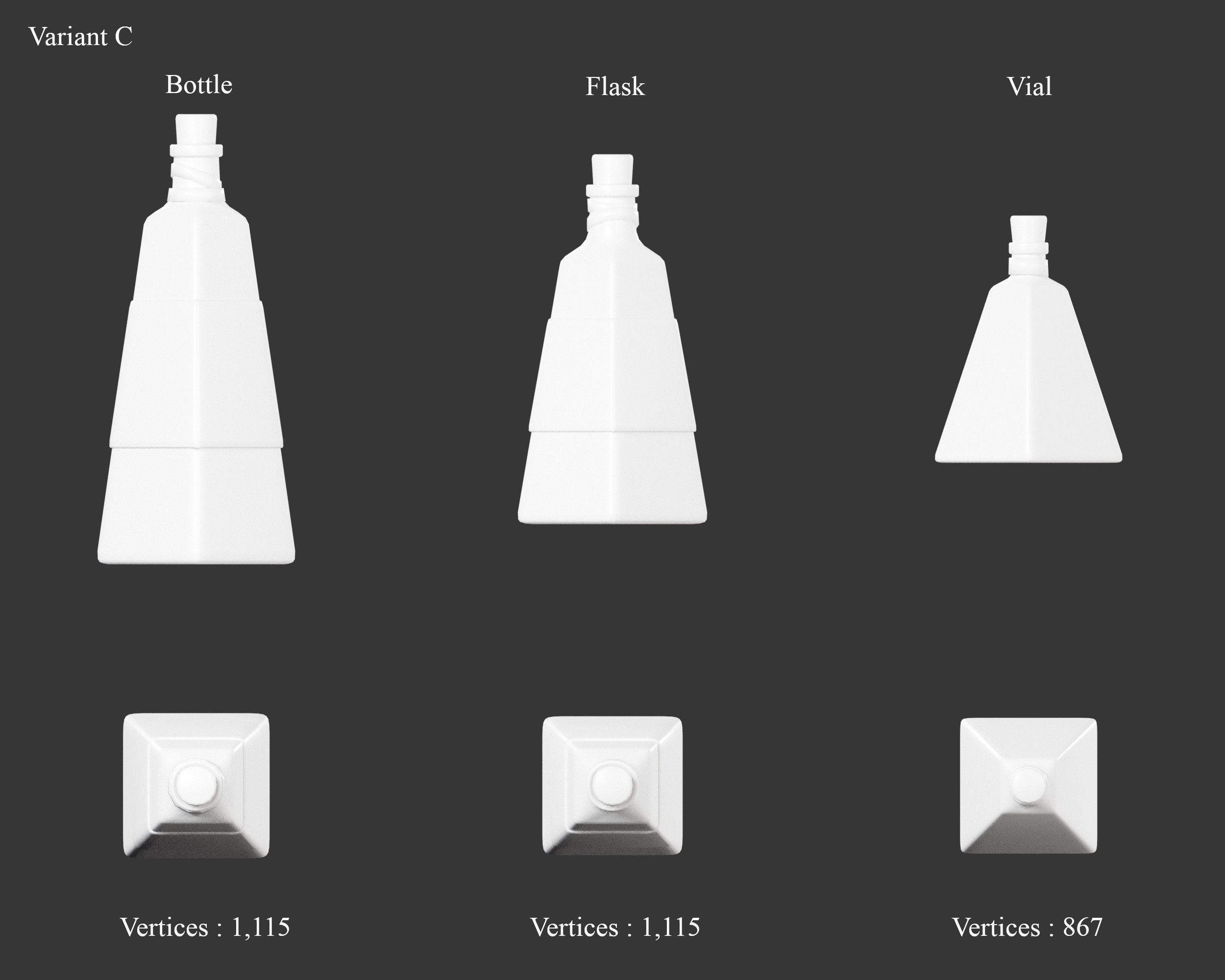 Medieval Containers Glass Bottles and Potions Low-poly 3D model_11