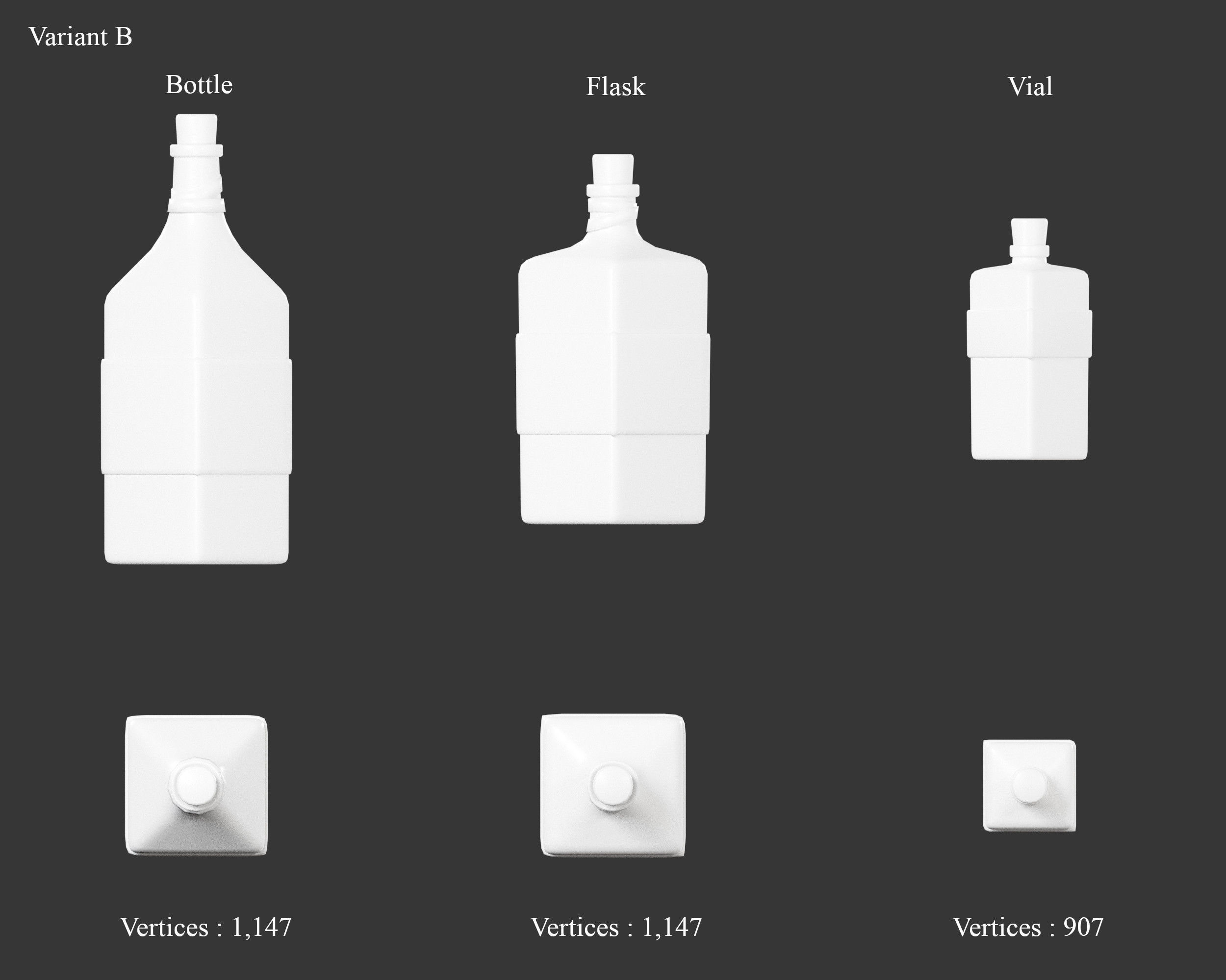 Medieval Containers Glass Bottles and Potions Low-poly 3D model_8