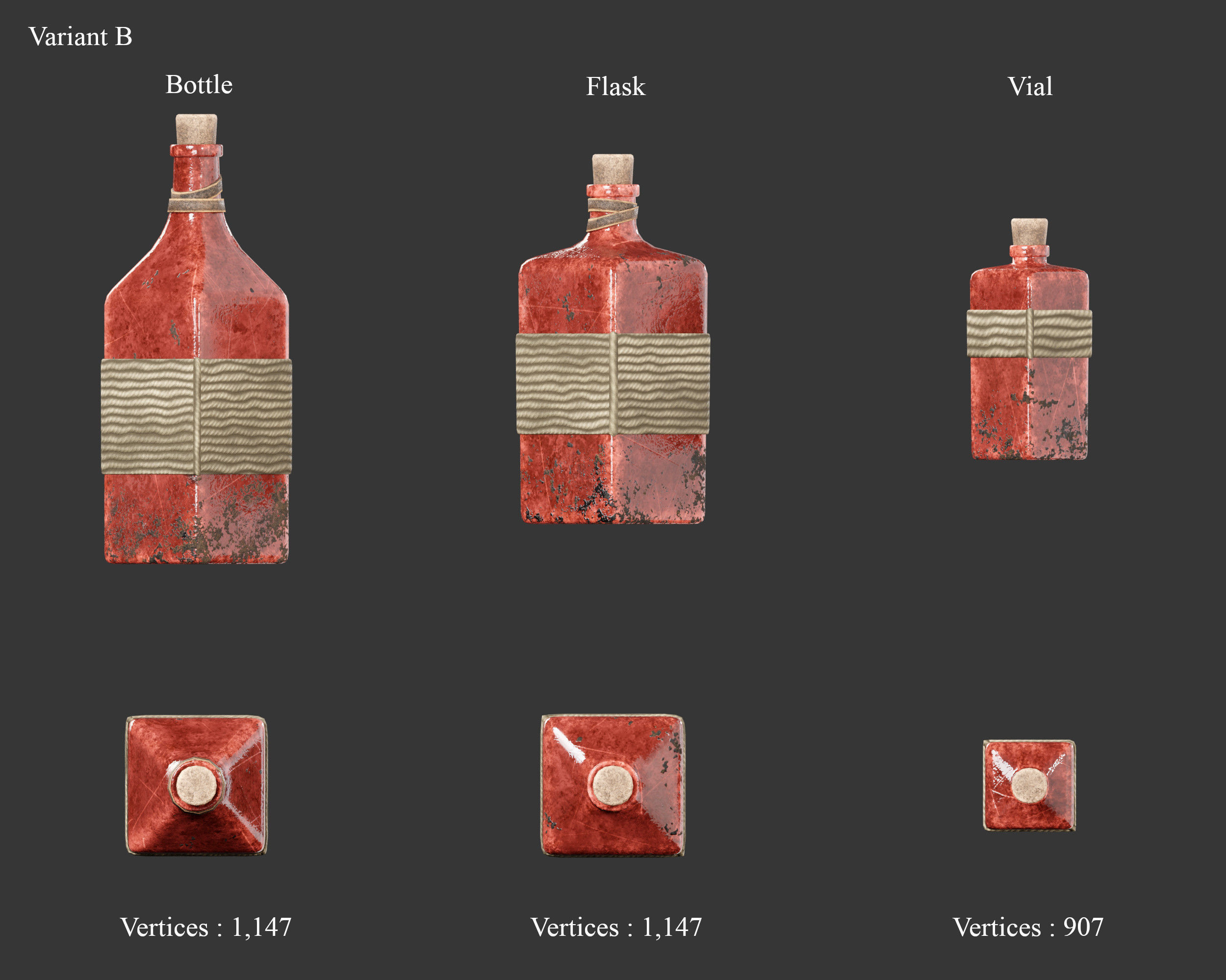 Medieval Containers Glass Bottles and Potions Low-poly 3D model_7
