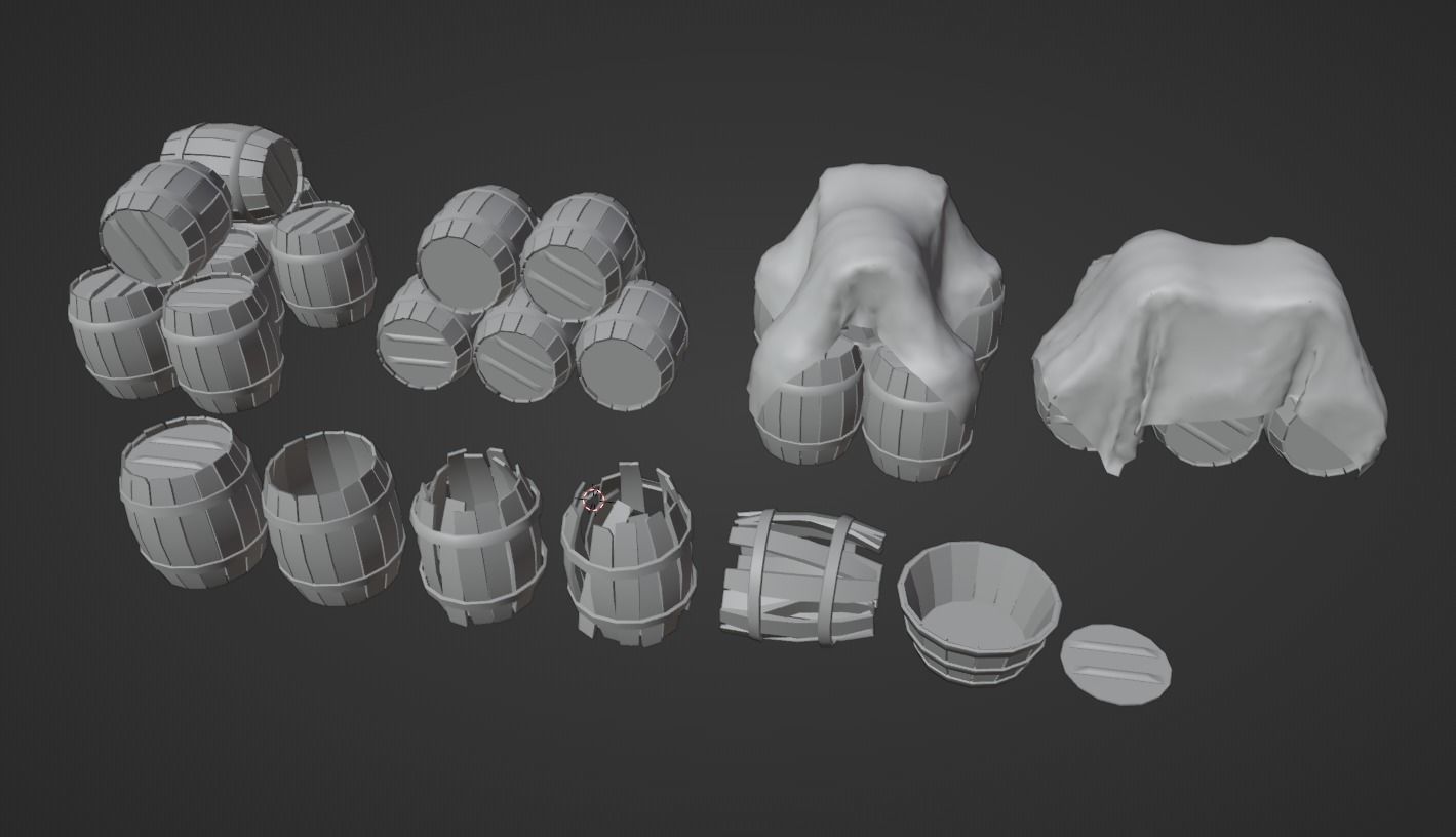 Medieval barrels and crates Kit 3D Model Collection_15