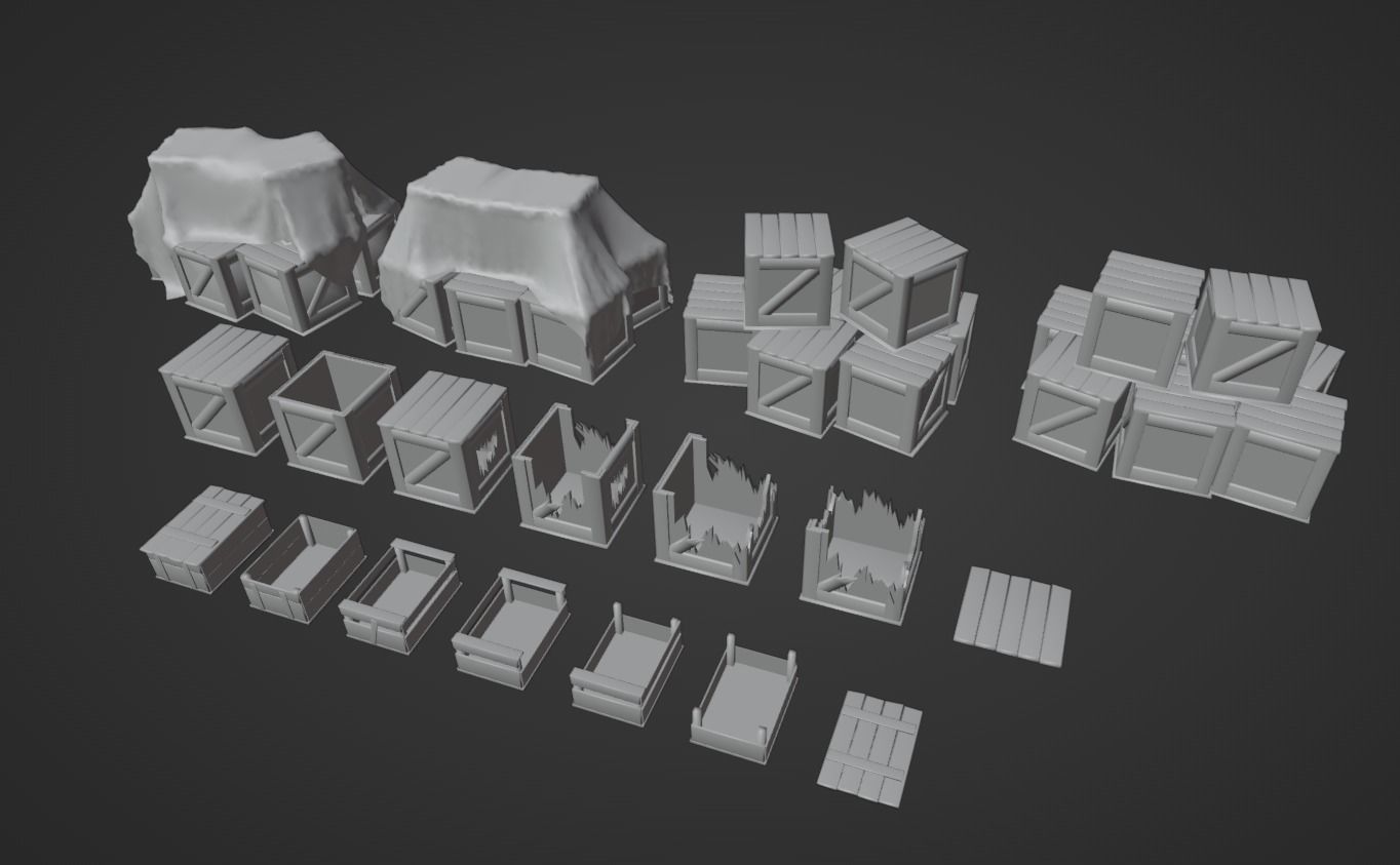 Medieval barrels and crates Kit 3D Model Collection_17