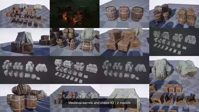 Medieval barrels and crates Kit