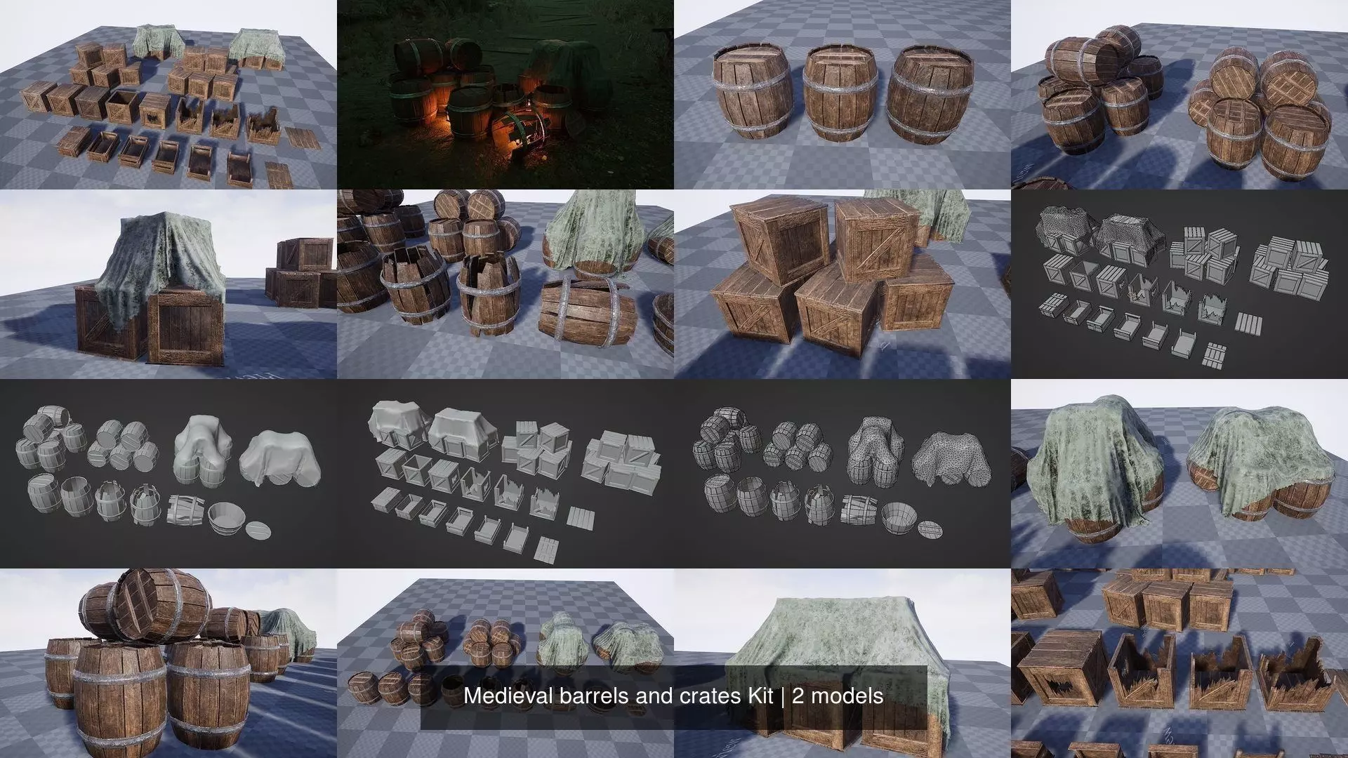 Medieval barrels and crates Kit 3D Model Collection_0