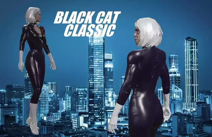 Black Cat Classical Costume - ANIMATED Low-poly 3D model