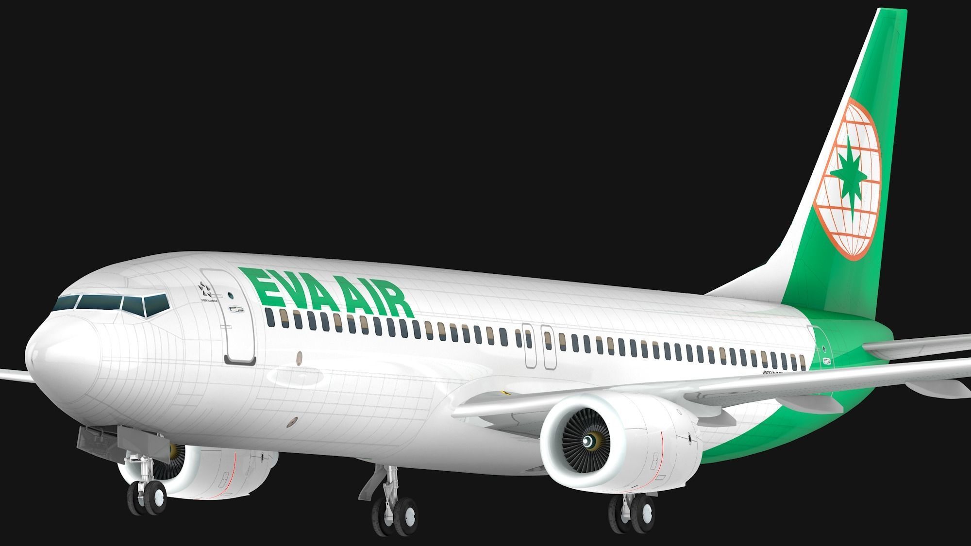 Boeing 737-800 EVA Air Low-poly 3D model_4