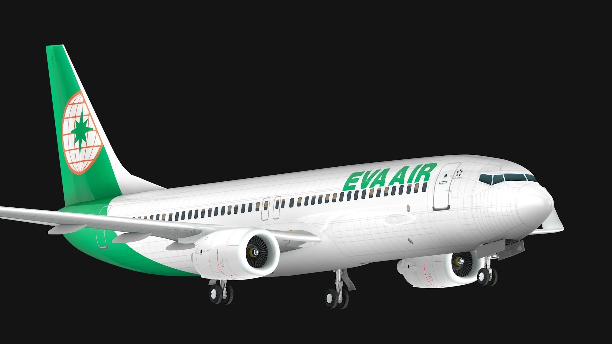Boeing 737-800 EVA Air Low-poly 3D model_1