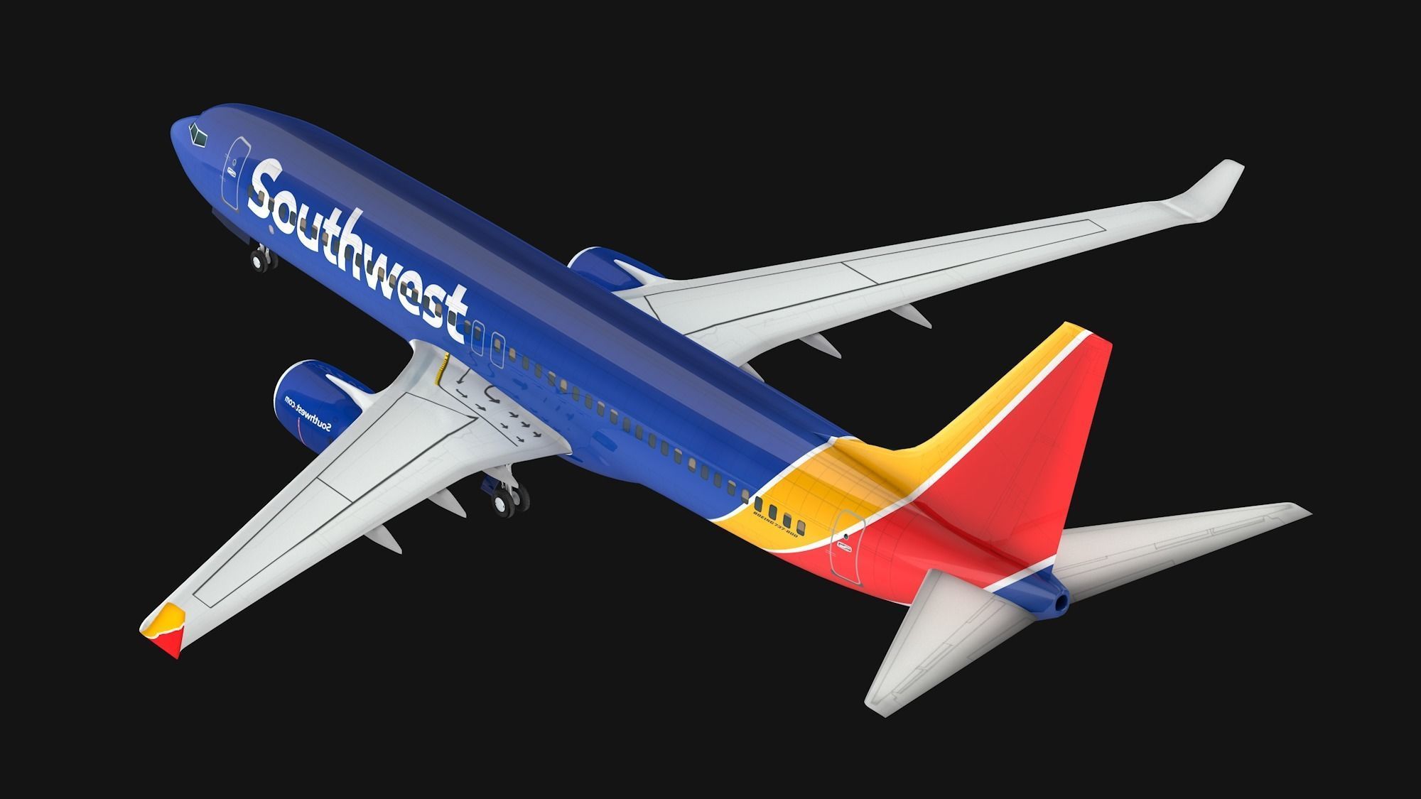 Boeing 737-800 Southwest Airlines Low-poly 3D model_7