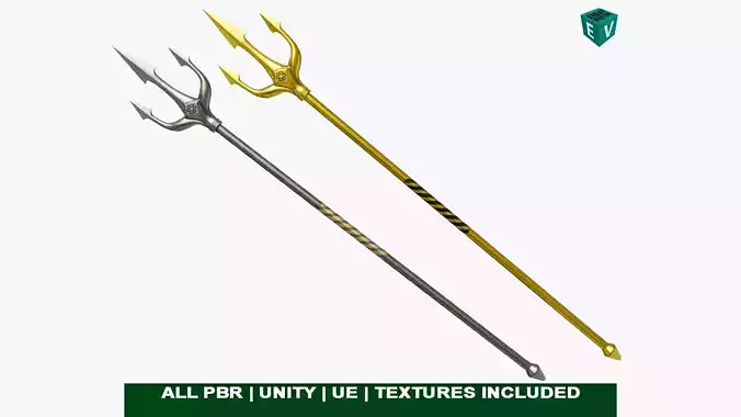 Gold And Silver Trident All PBR Unity UE Textures Included 3D Model Collection
