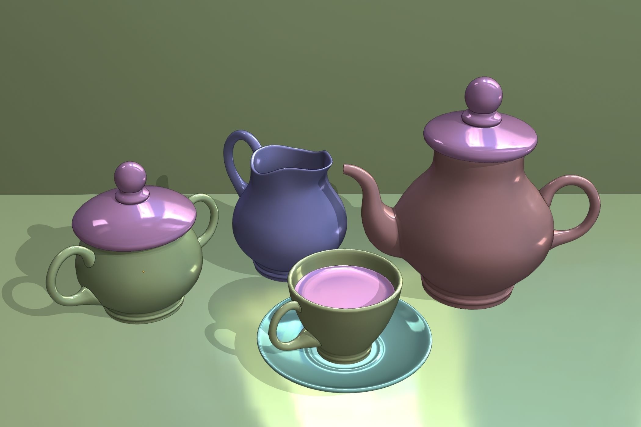 Glass tea set with flowers 3D model_5