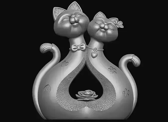 Cat couple Statue
