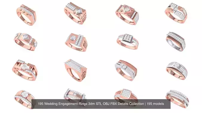 195 Wedding Engagement Rings 3dm STL OBJ FBX Details Collection