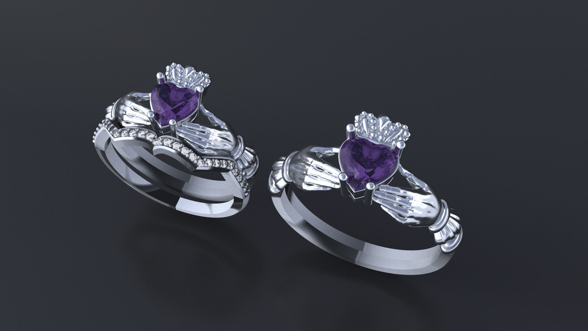 Wedding claddagh rings cnc or  3D print model_14