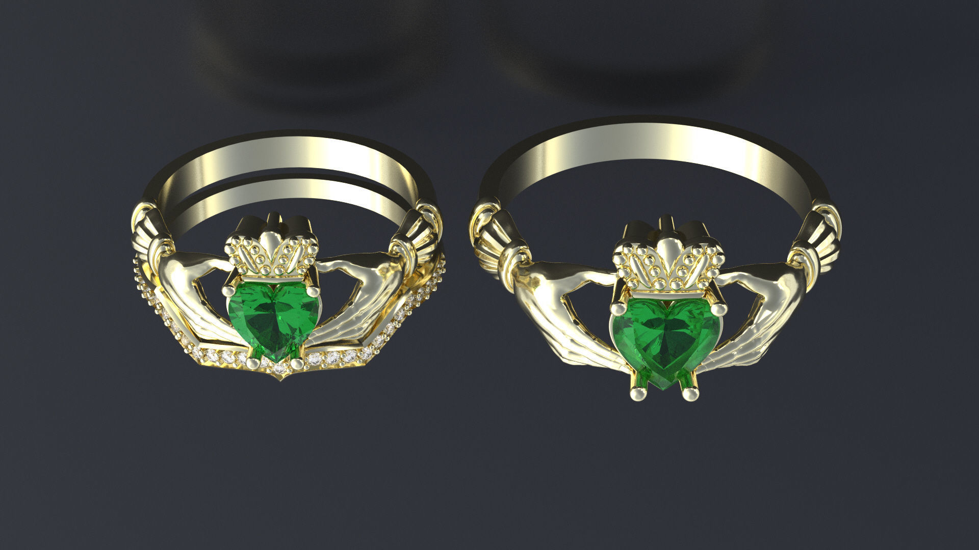 Wedding claddagh rings cnc or  3D print model_8