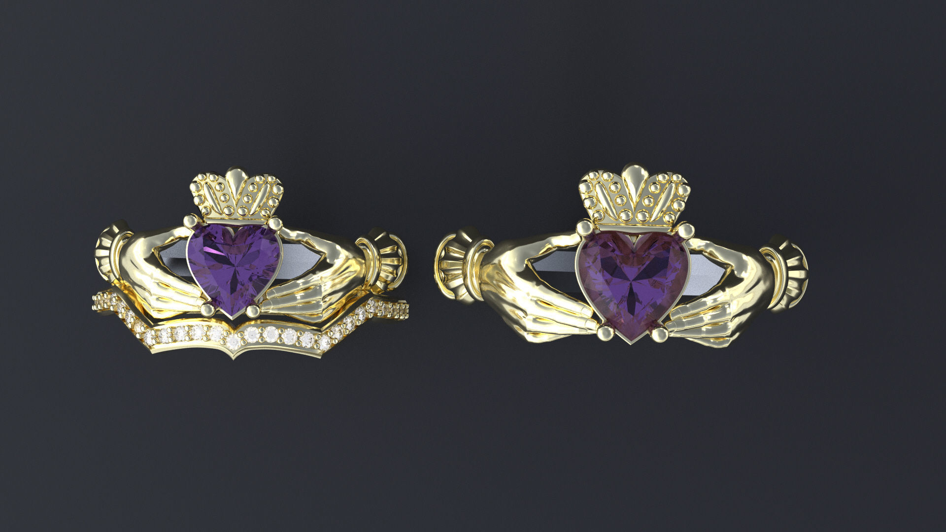 Wedding claddagh rings cnc or  3D print model_5