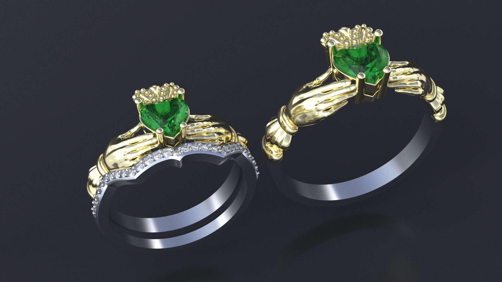 Wedding claddagh rings cnc or  3D print model_6