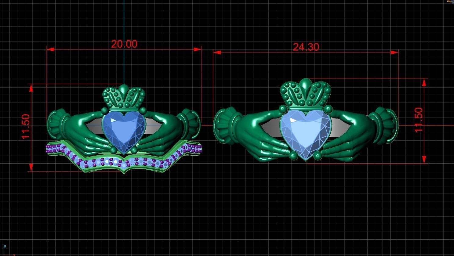 Wedding claddagh rings cnc or  3D print model_13
