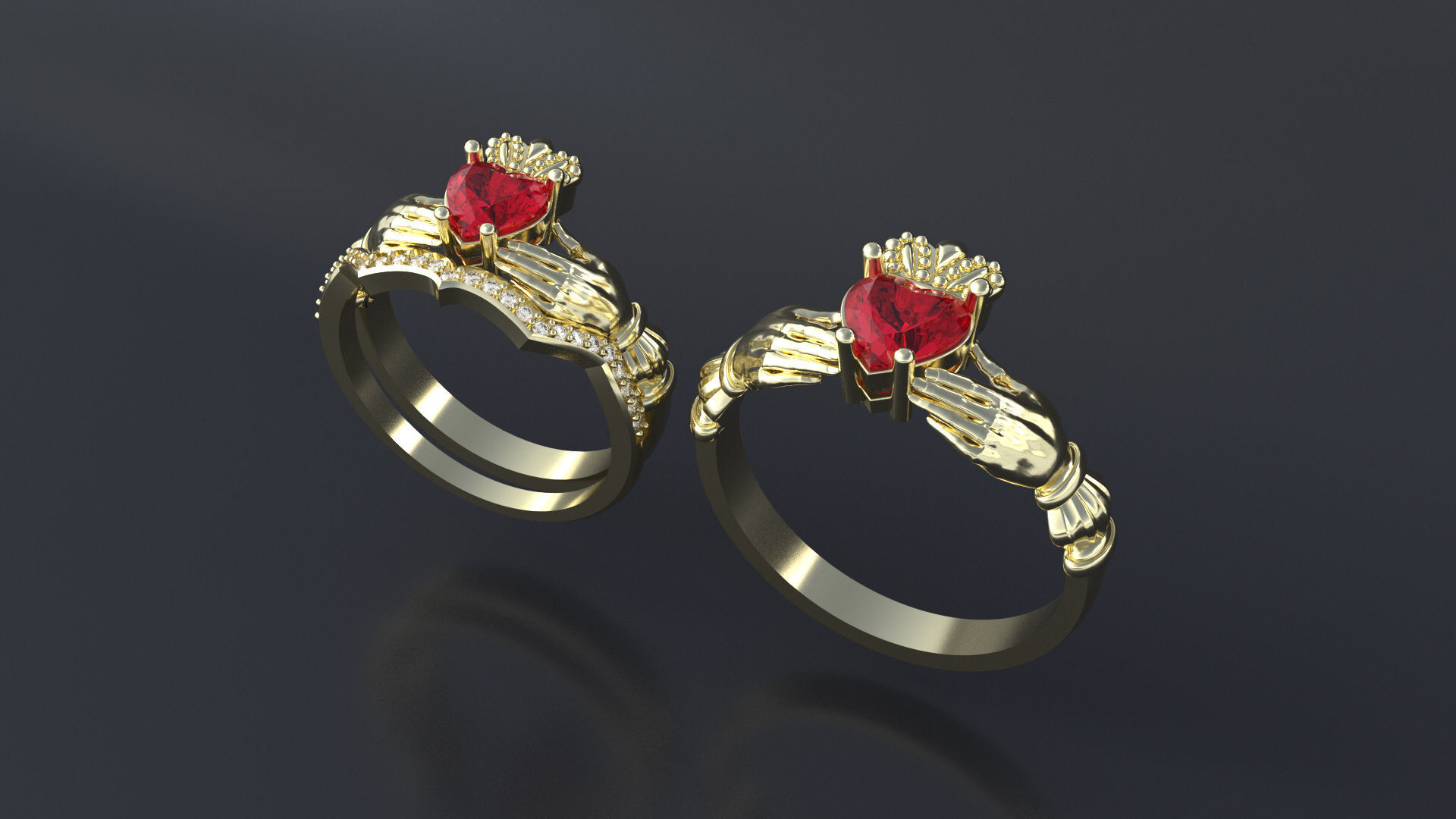 Wedding claddagh rings cnc or  3D print model_12