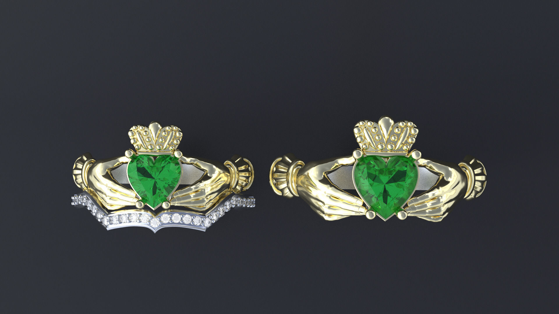Wedding claddagh rings cnc or  3D print model_7