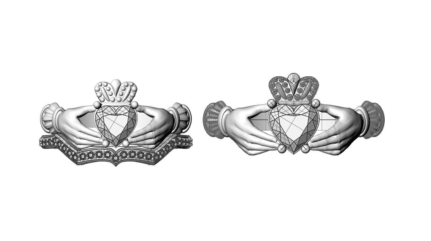 Wedding claddagh rings cnc or  3D print model_2